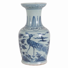 14 Foot-stomped Blue and White Peacock Vase vase,flower vase,home decoration