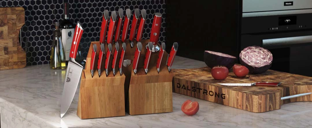 18-piece Colossal Knife Set with Block | Red Handles | Gladiator Series | Knives NSF Certified | Dalstrong 