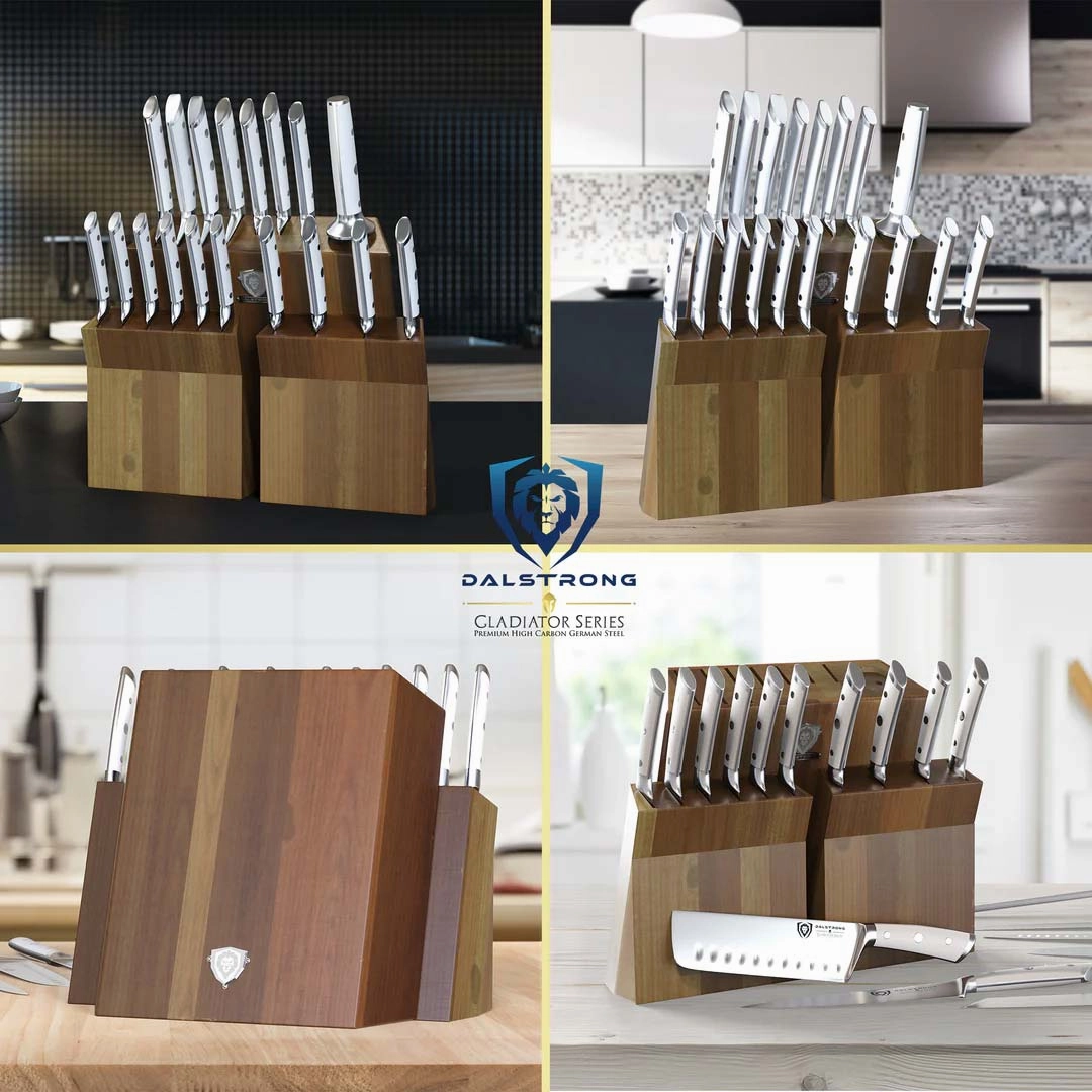 18-piece Colossal Knife Set with Block | White Handles | Gladiator Series | Knives NSF Certified | Dalstrong 