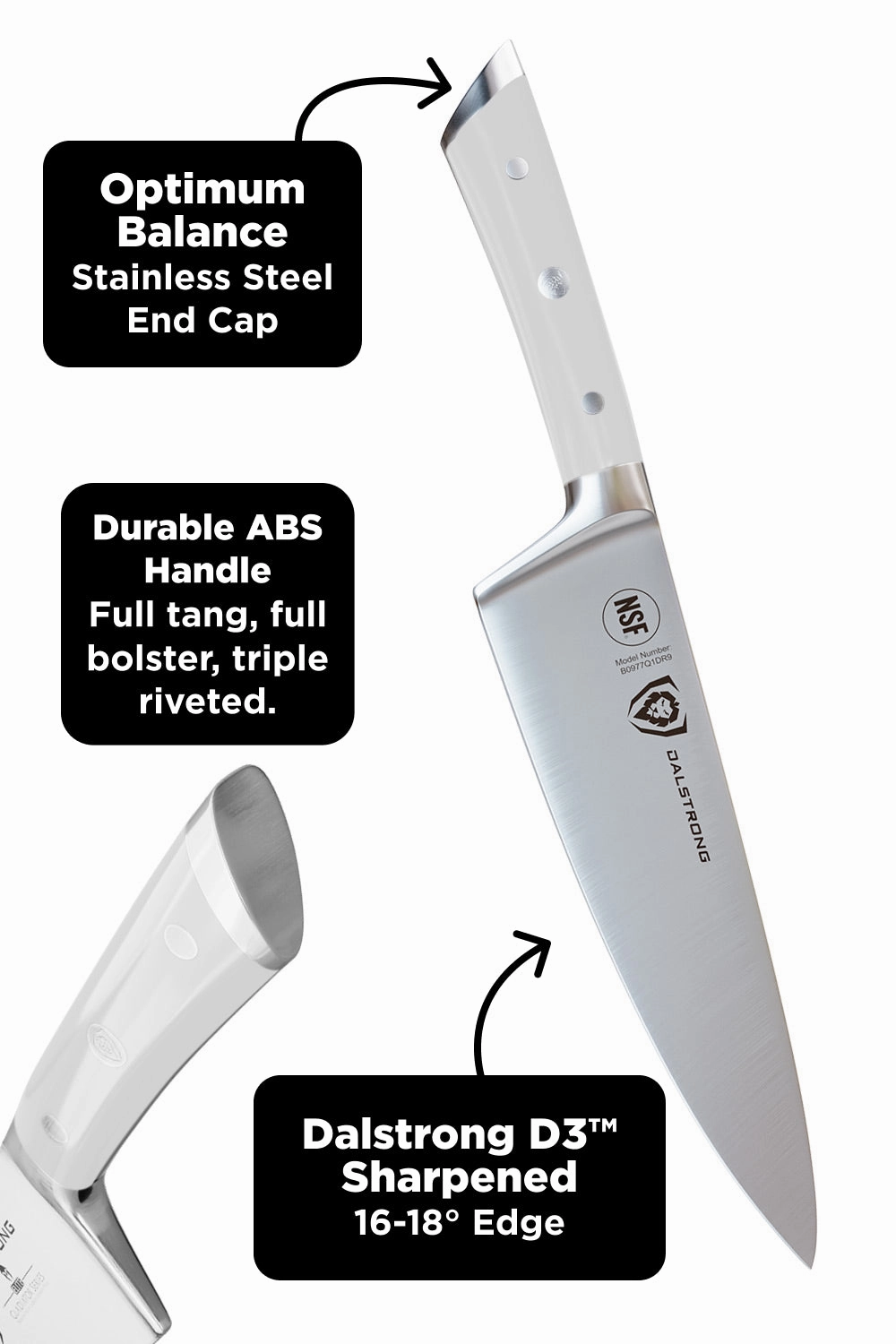 18-piece Colossal Knife Set with Block | White Handles | Gladiator Series | Knives NSF Certified | Dalstrong 