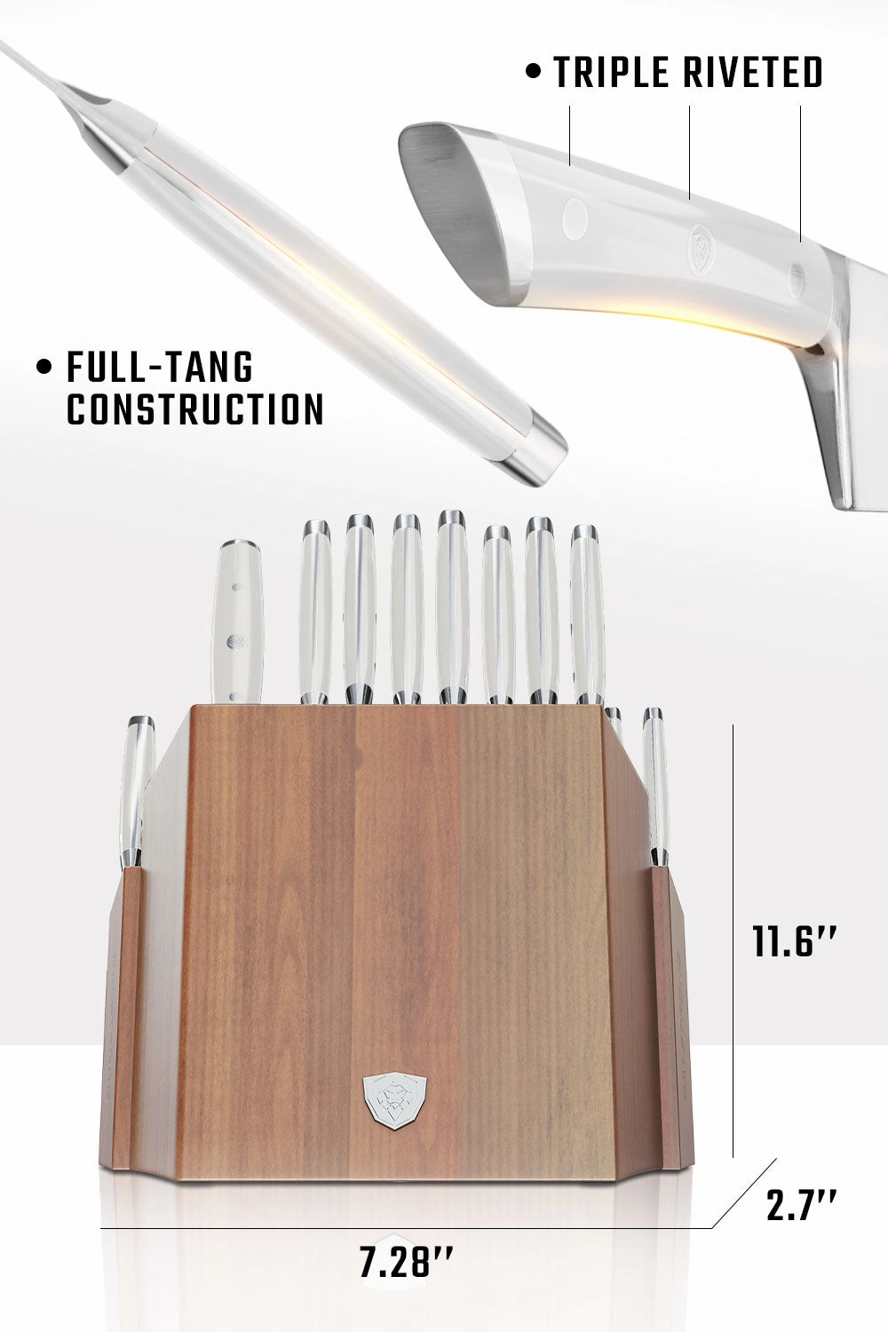 18-piece Colossal Knife Set with Block | White Handles | Gladiator Series | Knives NSF Certified | Dalstrong 