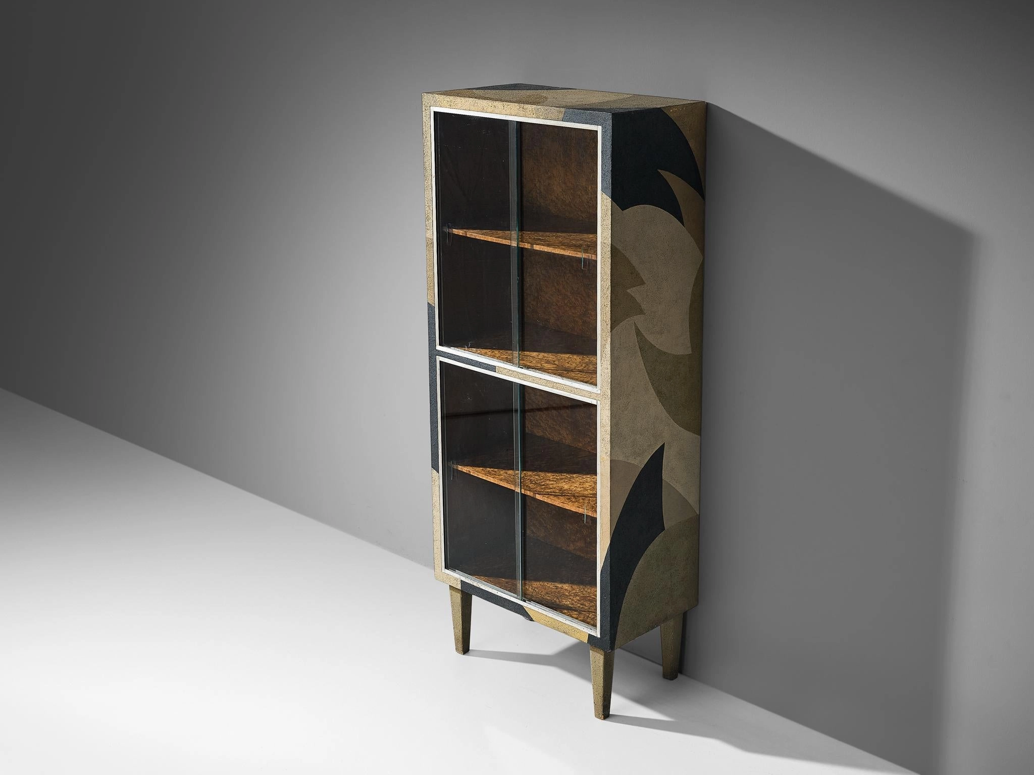 1930s Italian Vitrine with Natural Outlines in Black Beige and Gold