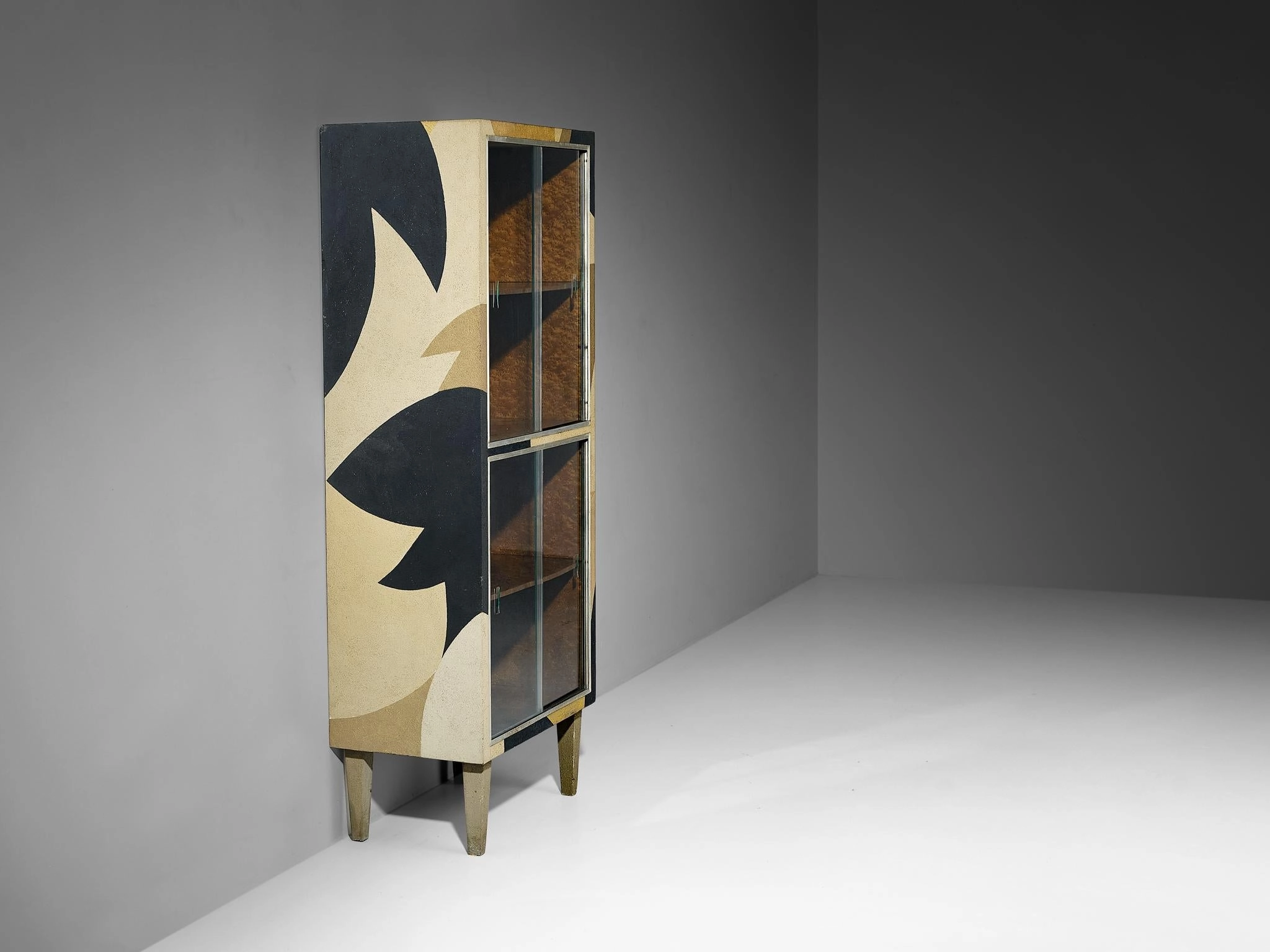 1930s Italian Vitrine with Natural Outlines in Black Beige and Gold
