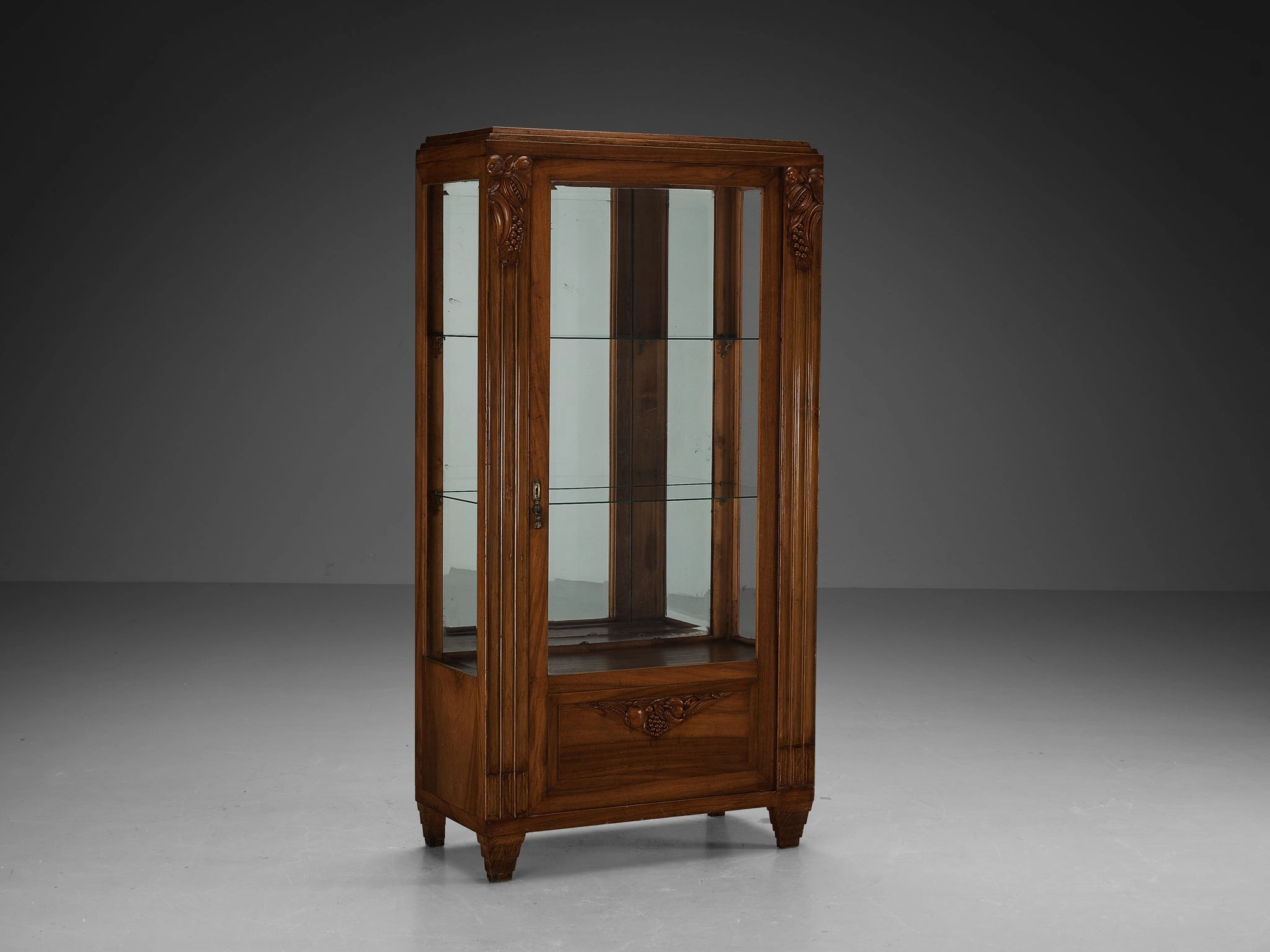 1940s Art Deco Showcase in Walnut and Glass
