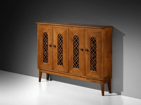 1940s Cabinet in Solid Oak with Latticework storage cabinet,organizer,furniture storage