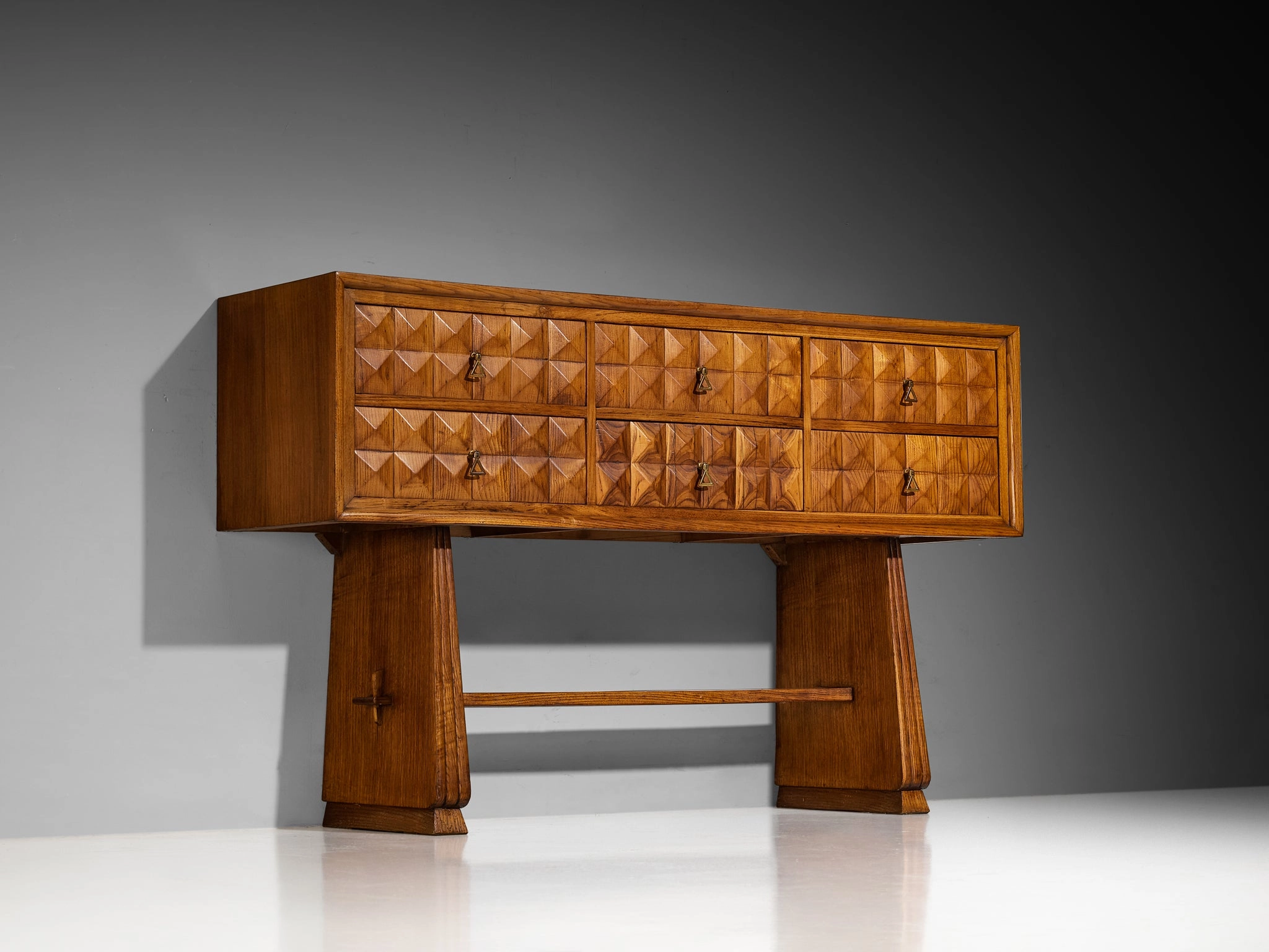 1940s Italian Sideboard in Chestnut with Diamond-Shaped Carvings