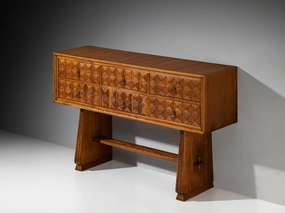 1940s Italian Sideboard in Chestnut with Diamond-Shaped Carvings storage cabinet,organizer,furniture storage