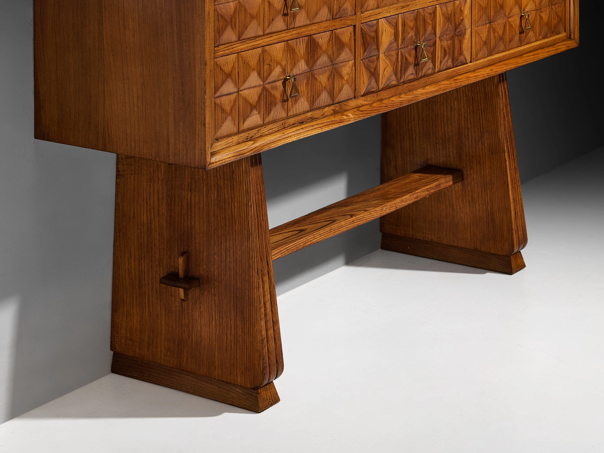 1940s Italian Sideboard in Chestnut with Diamond-Shaped Carvings
