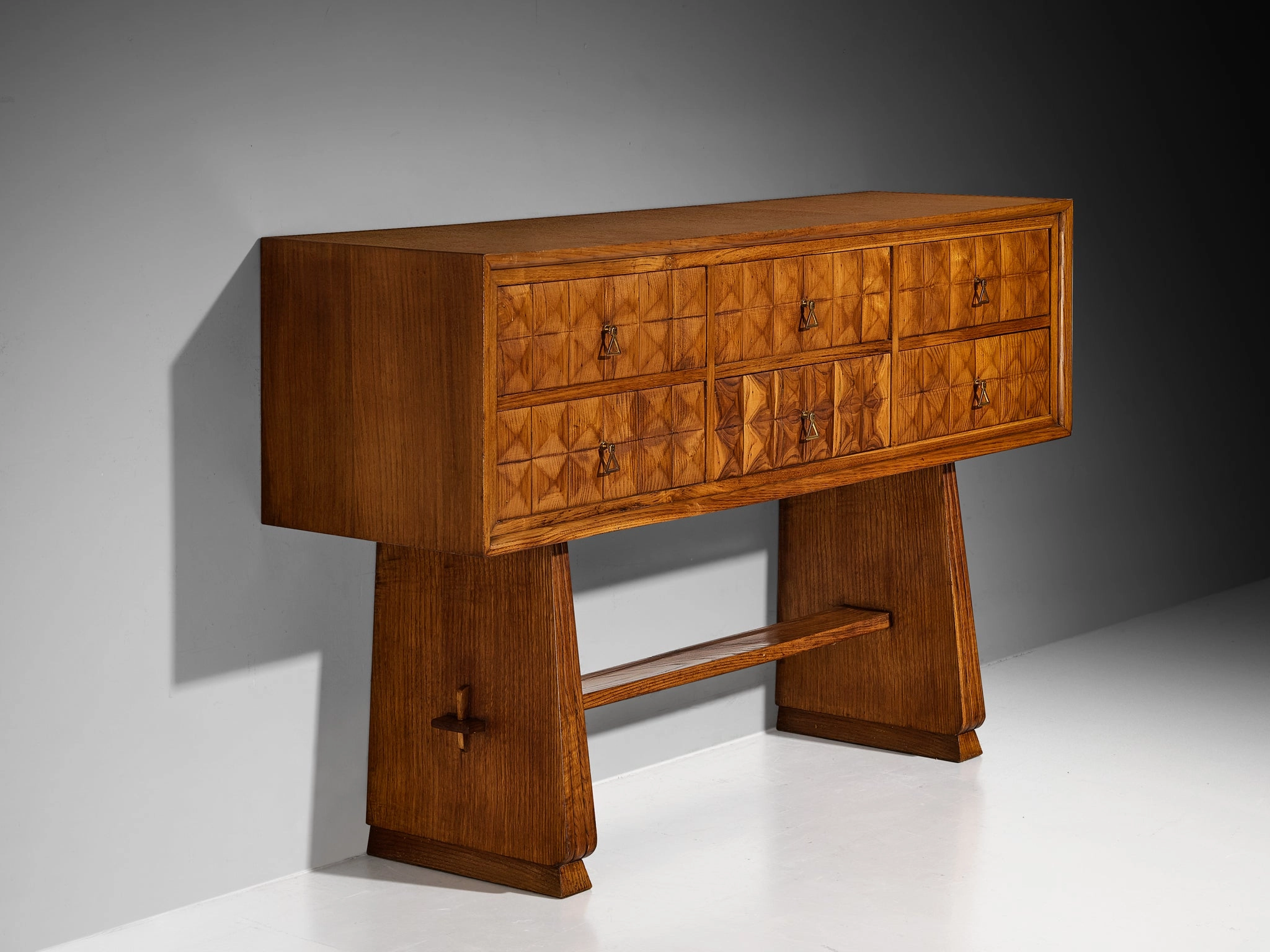 1940s Italian Sideboard in Chestnut with Diamond-Shaped Carvings