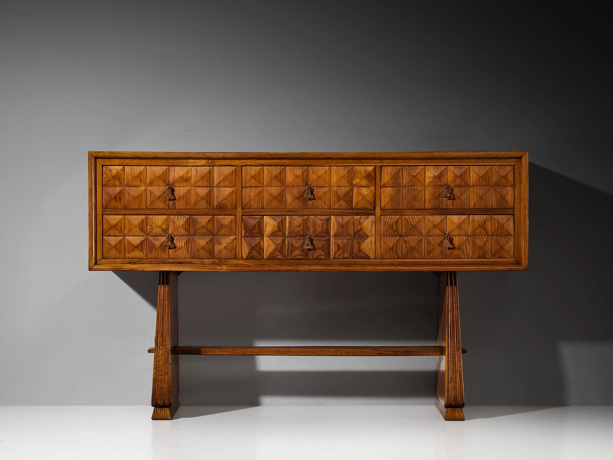 1940s Italian Sideboard in Chestnut with Diamond-Shaped Carvings