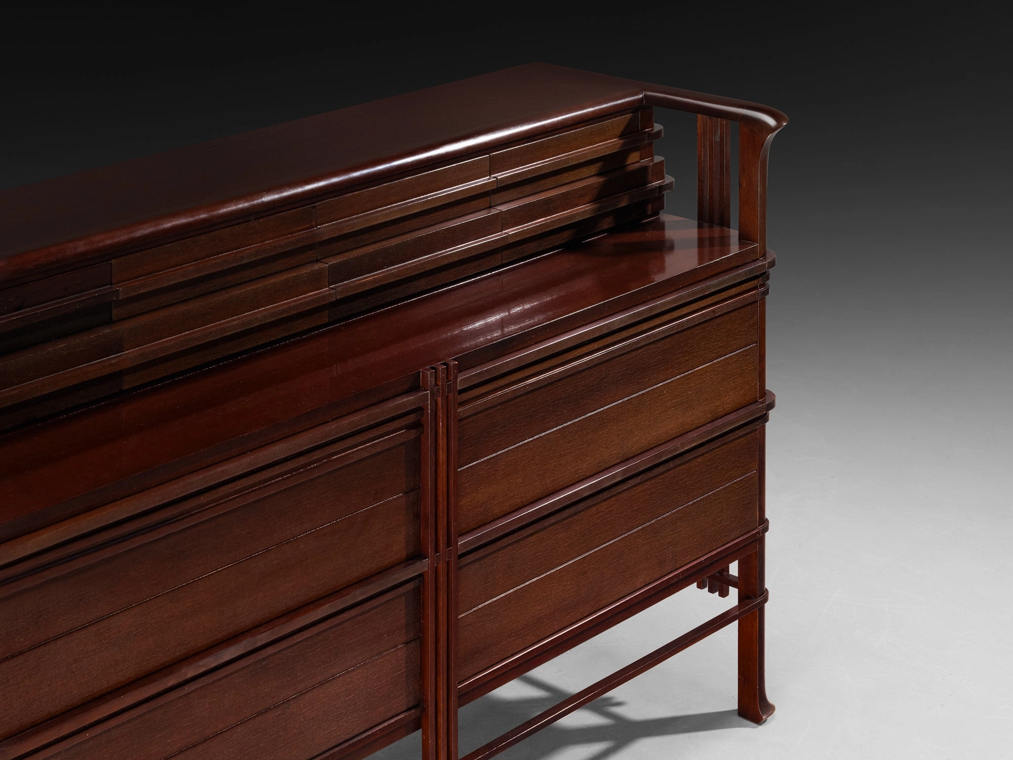 1950s Italian Chest of Drawers in Dark Red Stained Wood