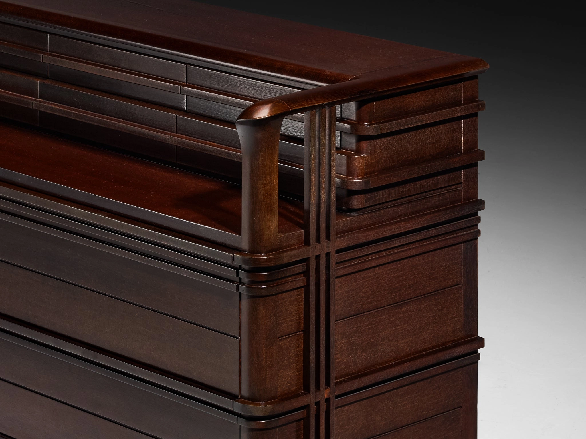 1950s Italian Chest of Drawers in Dark Red Stained Wood