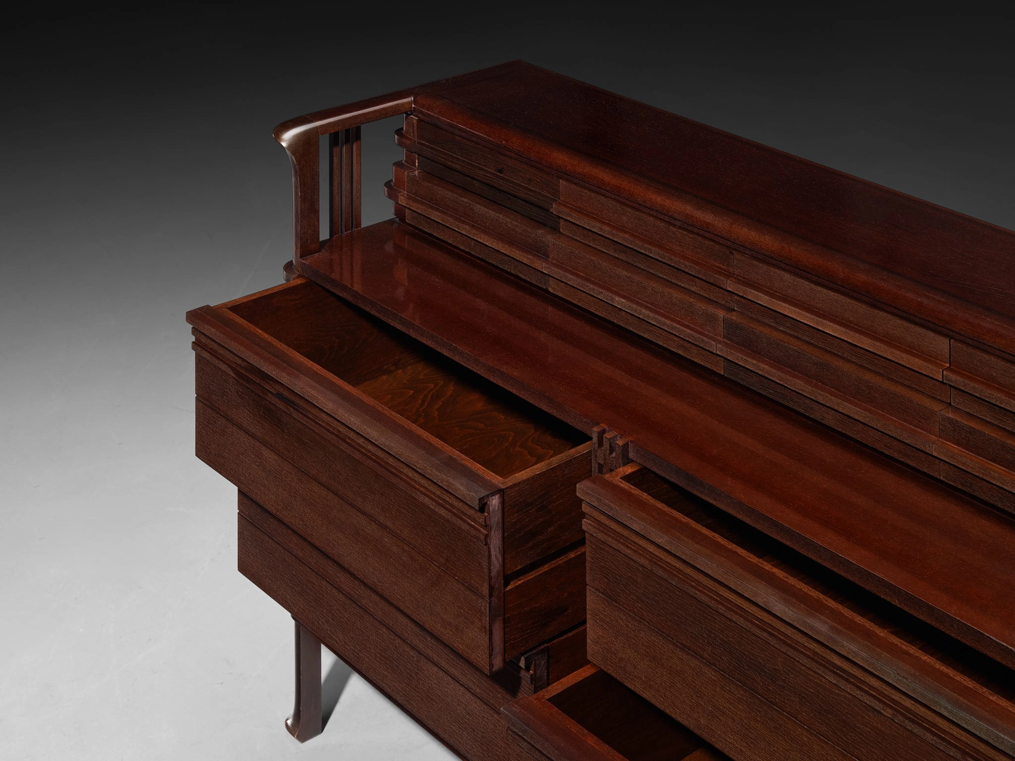 1950s Italian Chest of Drawers in Dark Red Stained Wood