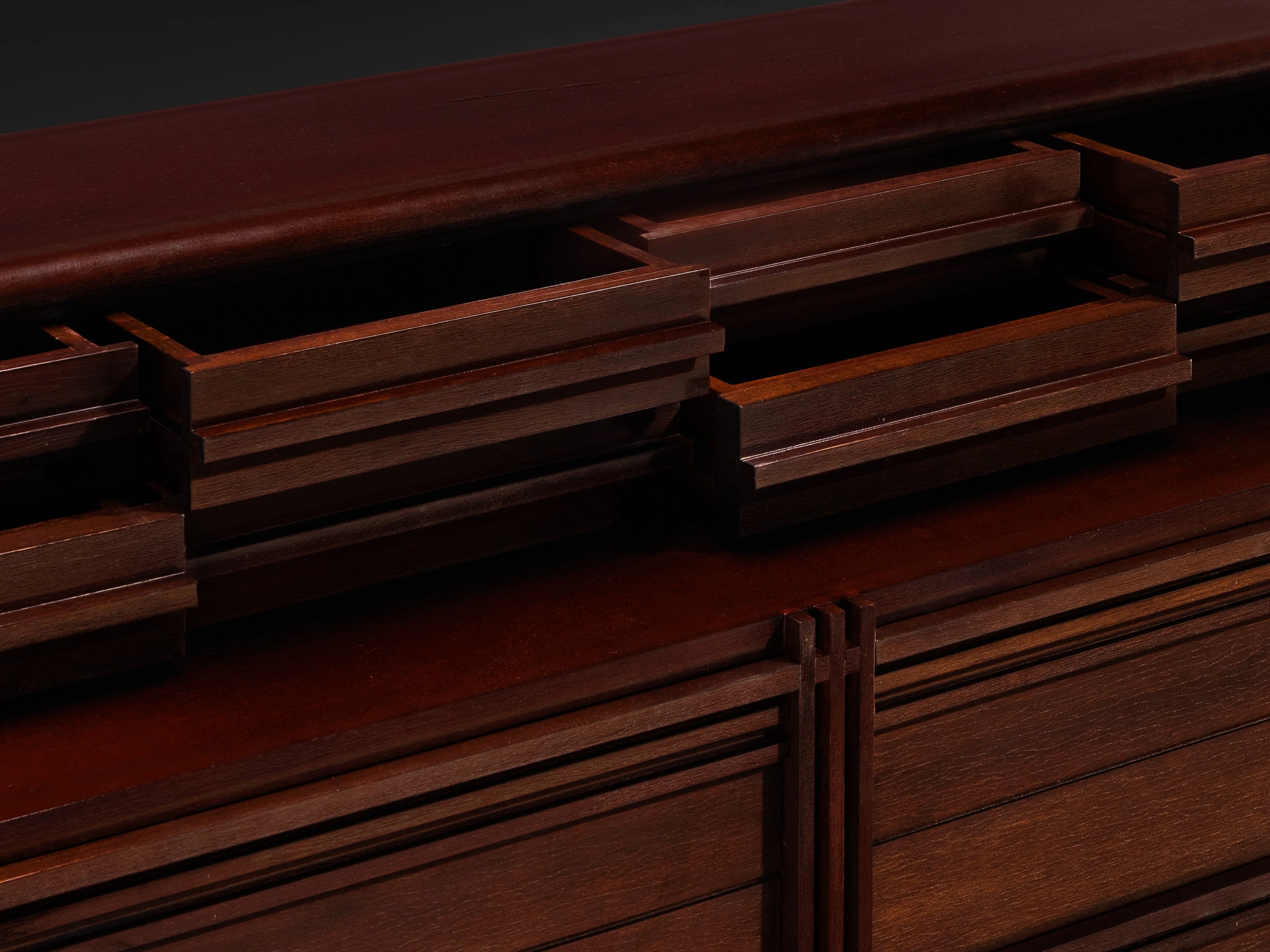 1950s Italian Chest of Drawers in Dark Red Stained Wood