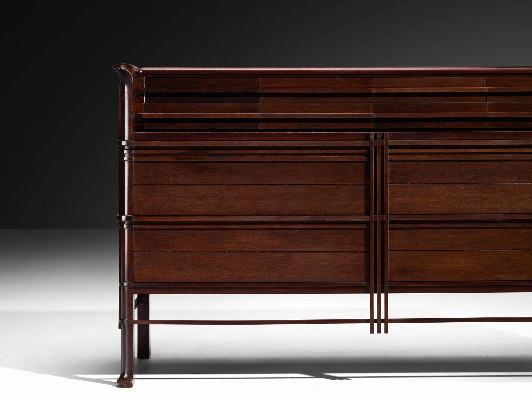 1950s Italian Chest of Drawers in Dark Red Stained Wood
