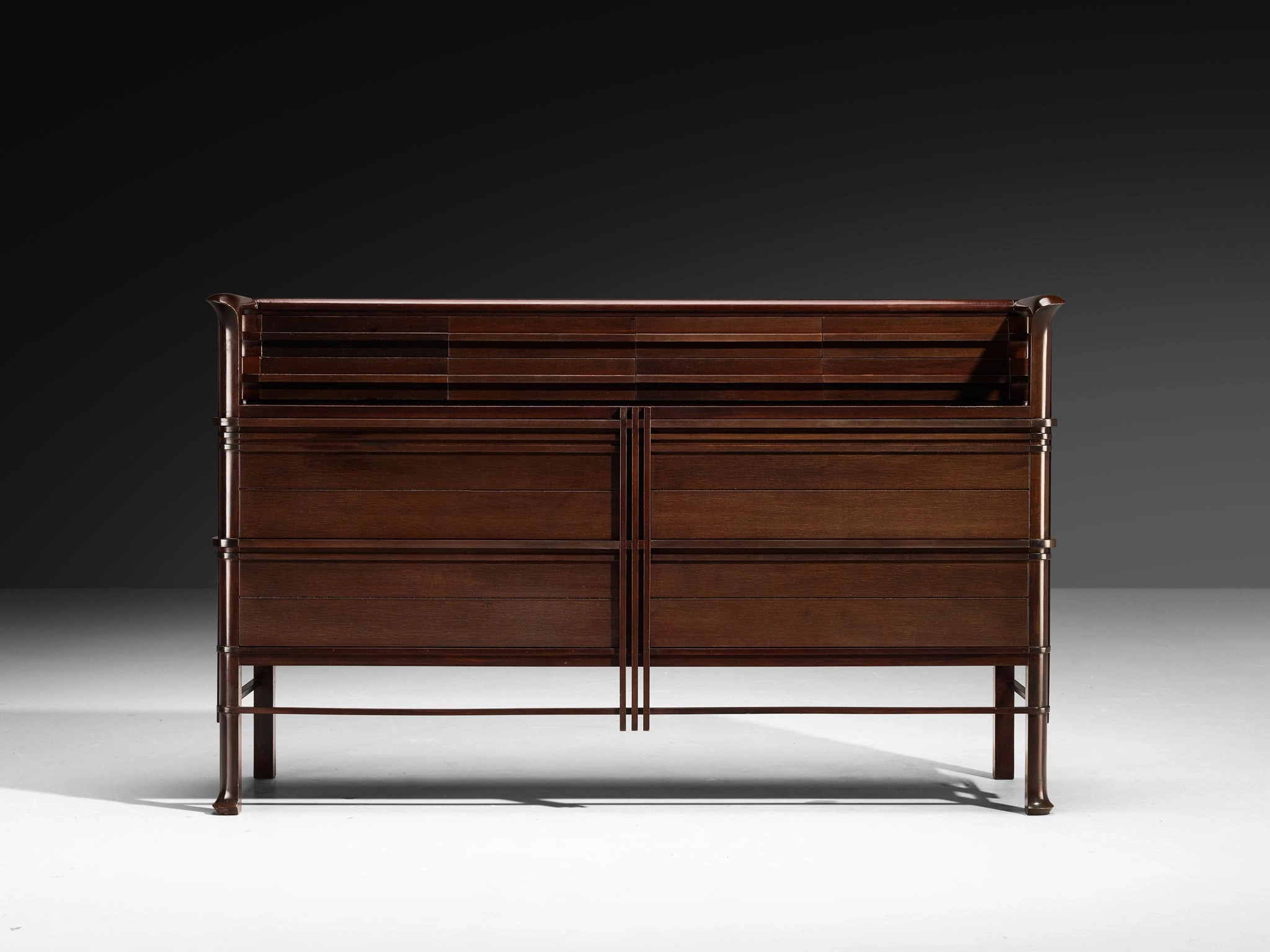 1950s Italian Chest of Drawers in Dark Red Stained Wood