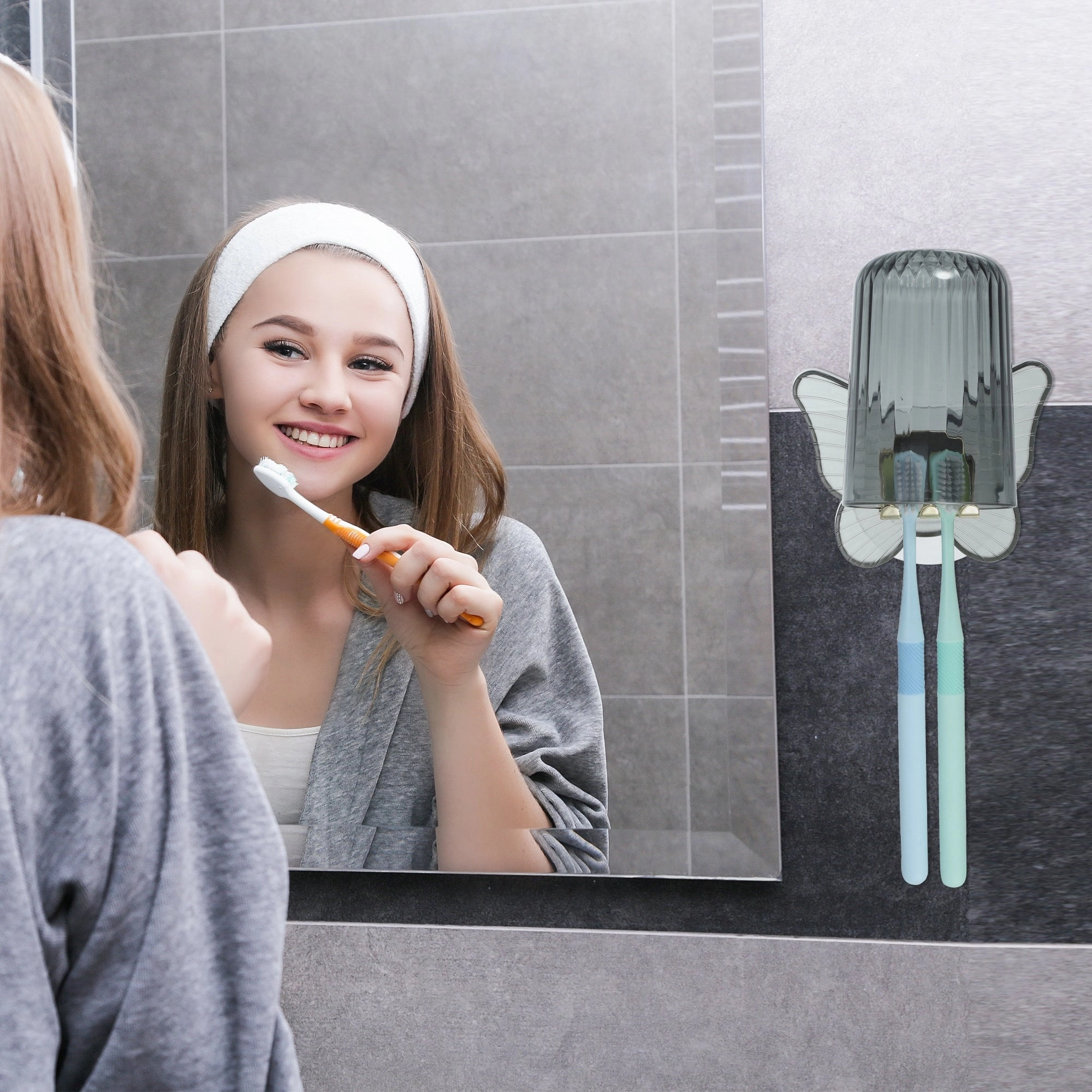 1 Set Wall Mounted Toothbrush Holder, Cute Hanging Toothbrush Holder with Cup, 4.33"x3.35"