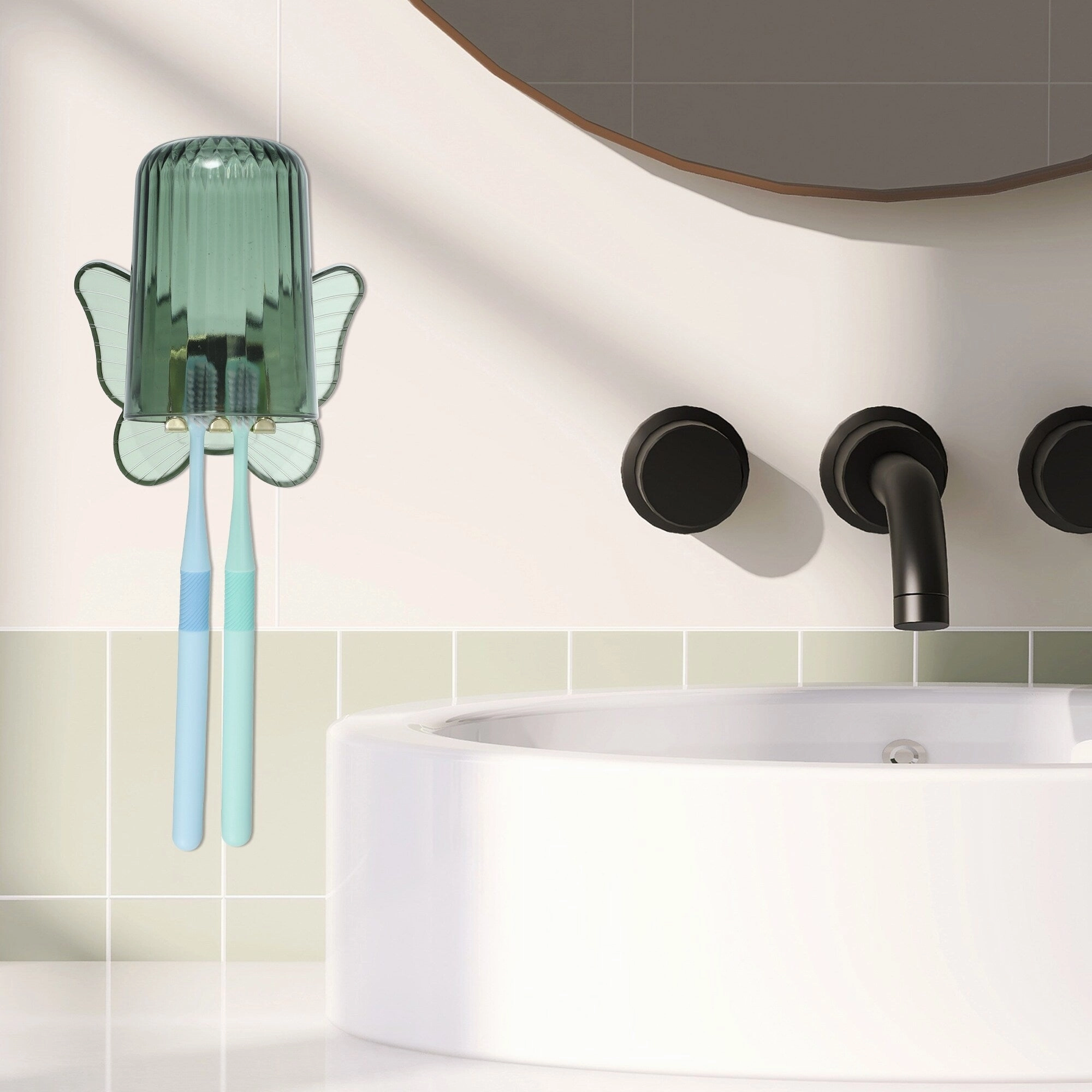 1 Set Wall Mounted Toothbrush Holder, Cute Hanging Toothbrush Holder with Cup, 4.33"x3.35"
