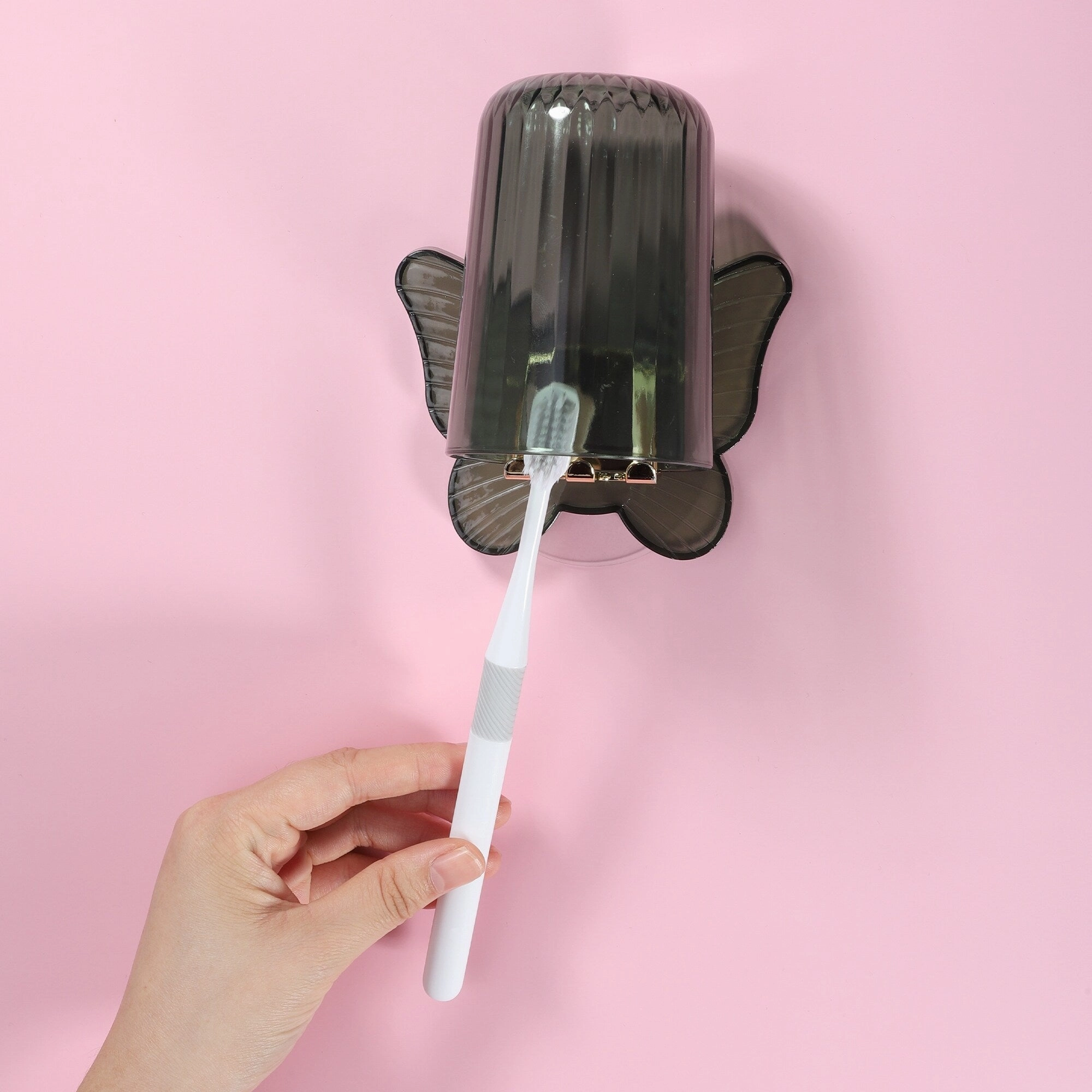 1 Set Wall Mounted Toothbrush Holder, Cute Hanging Toothbrush Holder with Cup, 4.33"x3.35"