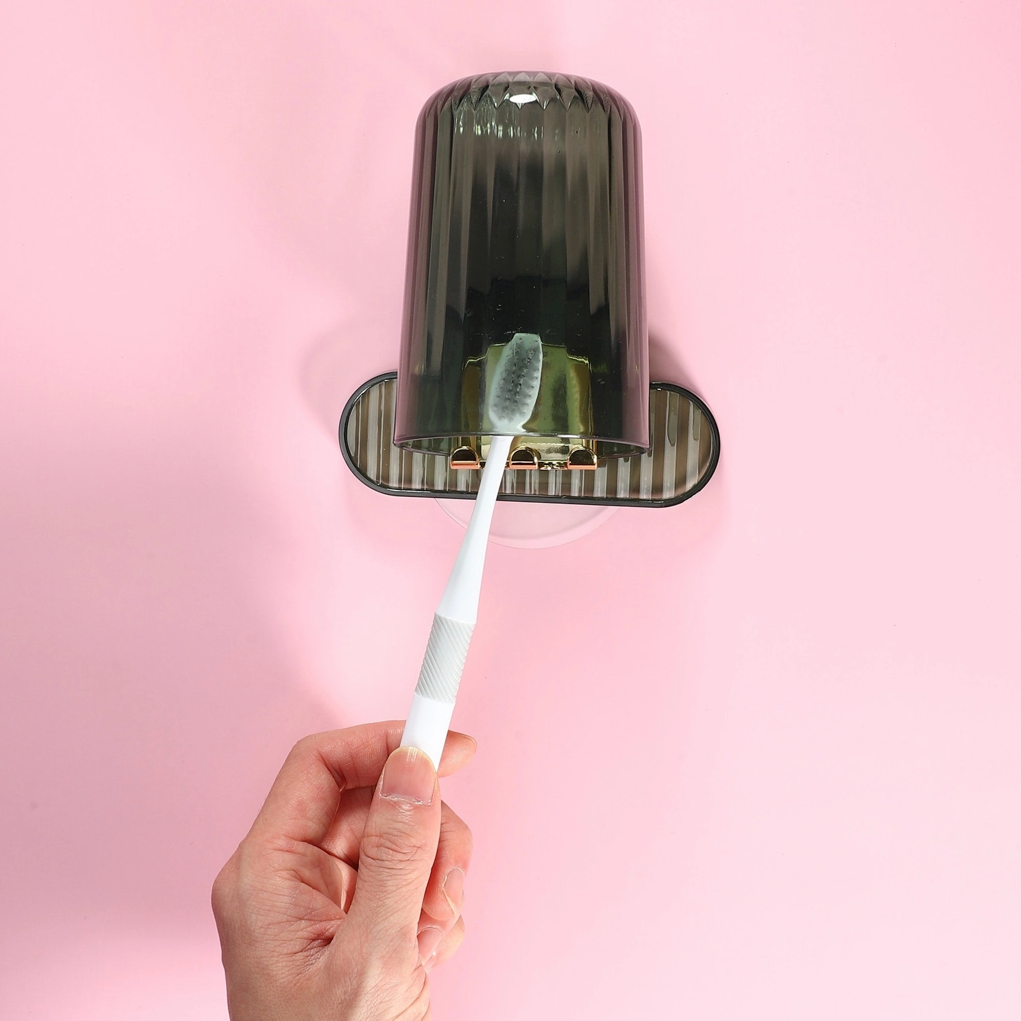 1 Set Wall Mounted Toothbrush Holder, Hanging Toothbrush Holder with Cup, 4.33"x2.56"