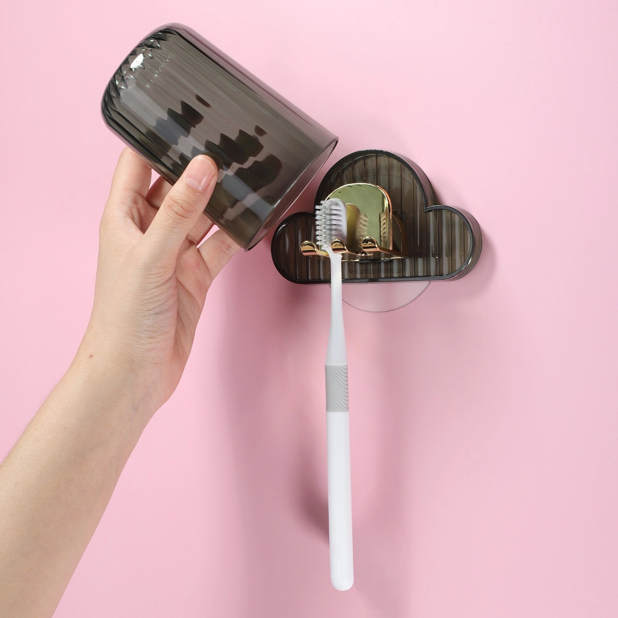 1 Set Wall Mounted Toothbrush Holder, Hanging Toothbrush Holder with Cup, 4.33"x2.56"