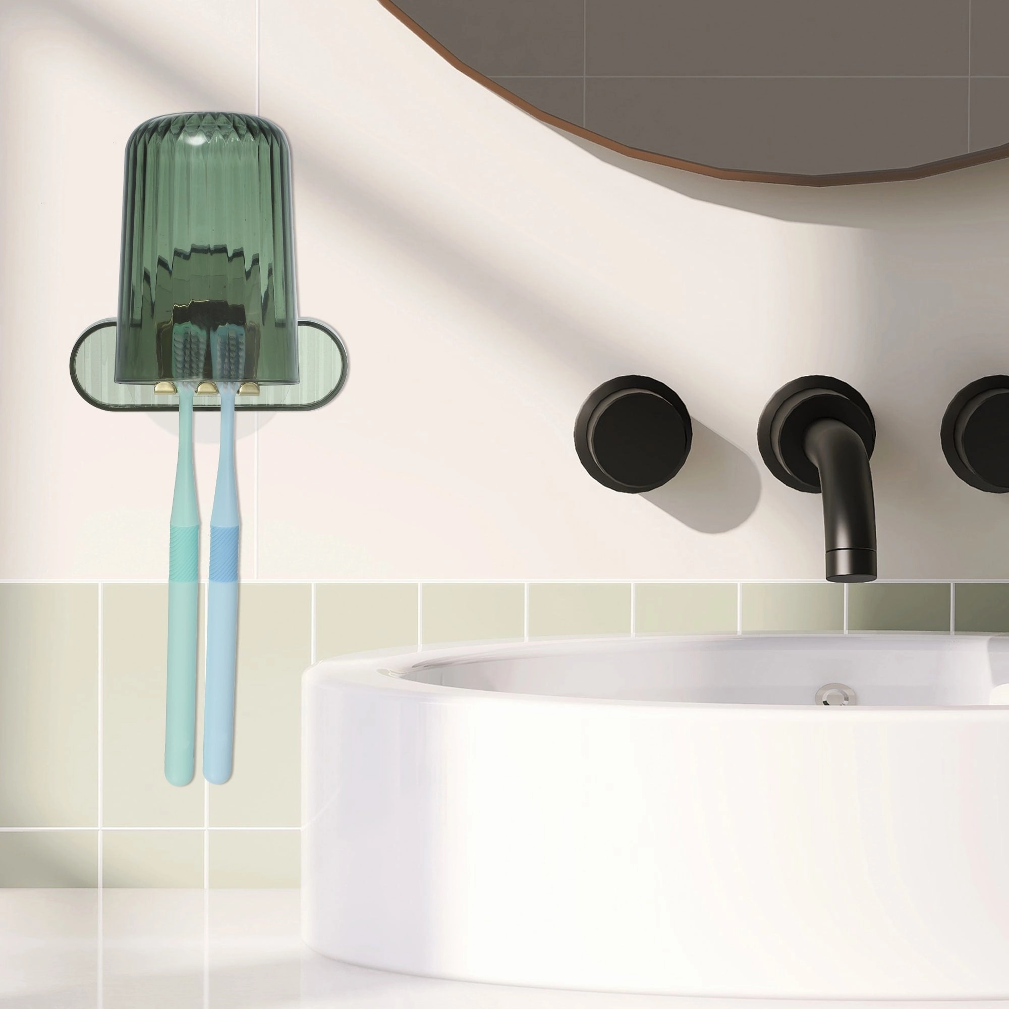 1 Set Wall Mounted Toothbrush Holder, Hanging Toothbrush Holder with Cup, 4.33"x2.56"
