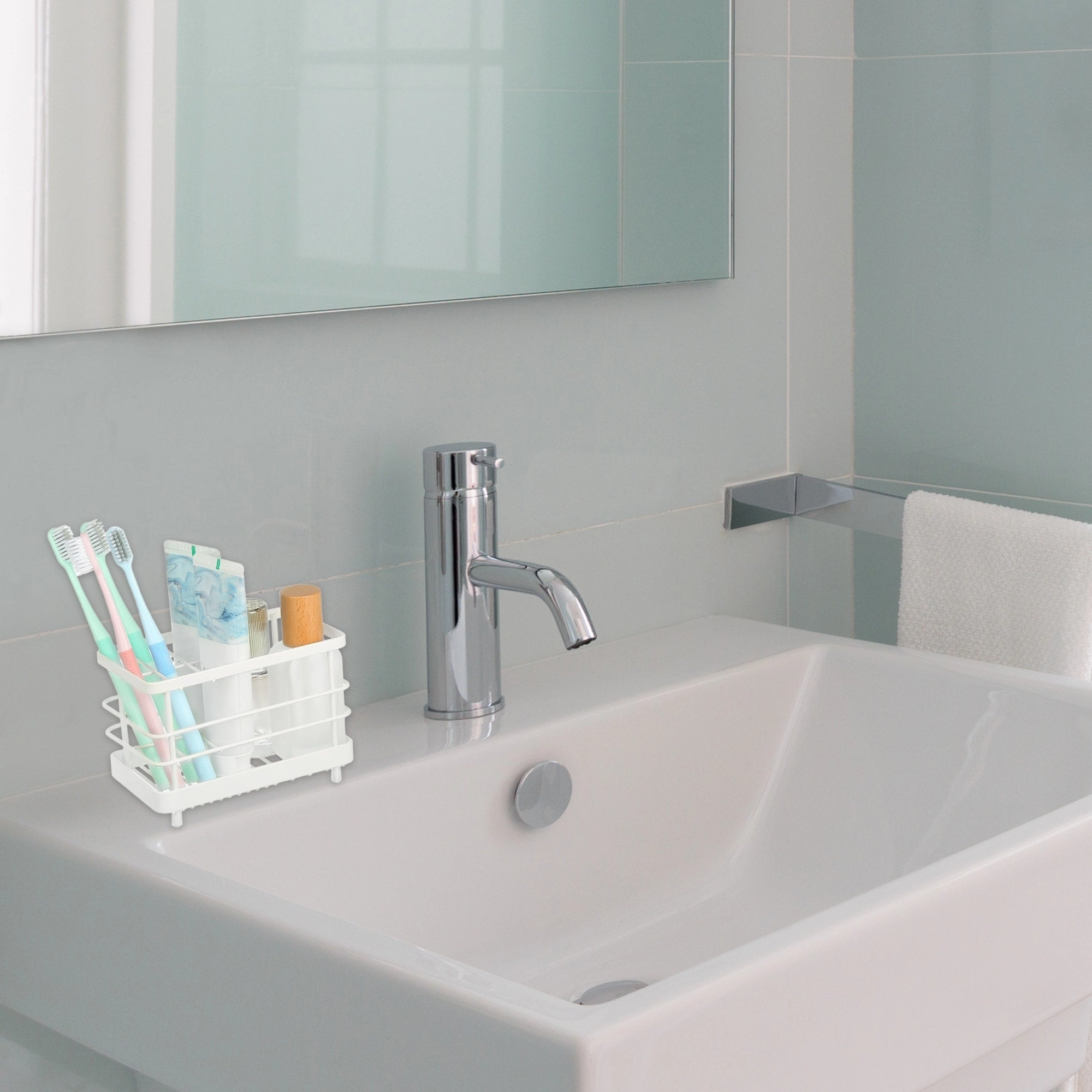 304 Stainless Steel Toothbrush Holder, Toothpaste Holder Stand, Bathroom Kitchen Accessories Organizer - White