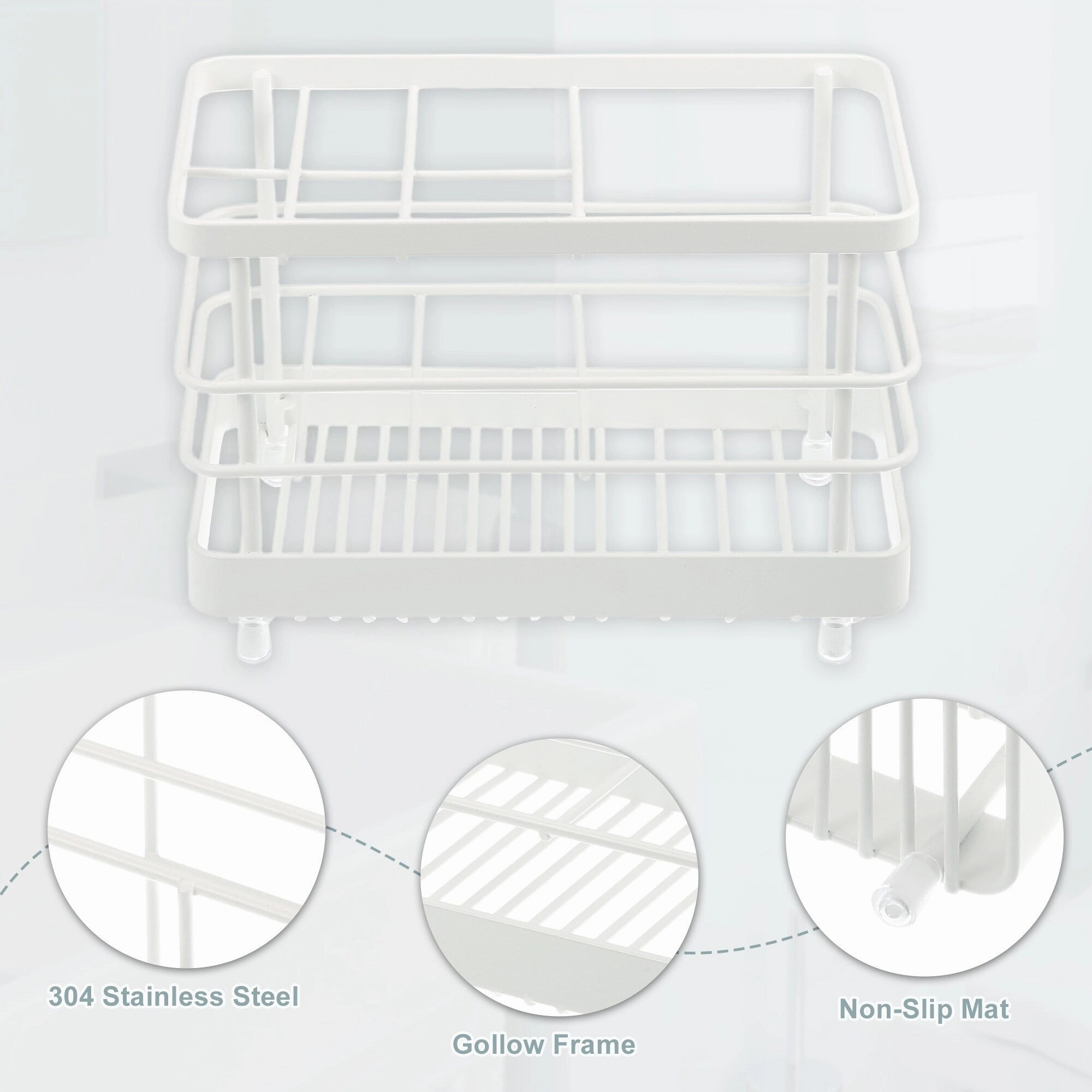 304 Stainless Steel Toothbrush Holder, Toothpaste Holder Stand, Bathroom Kitchen Accessories Organizer - White