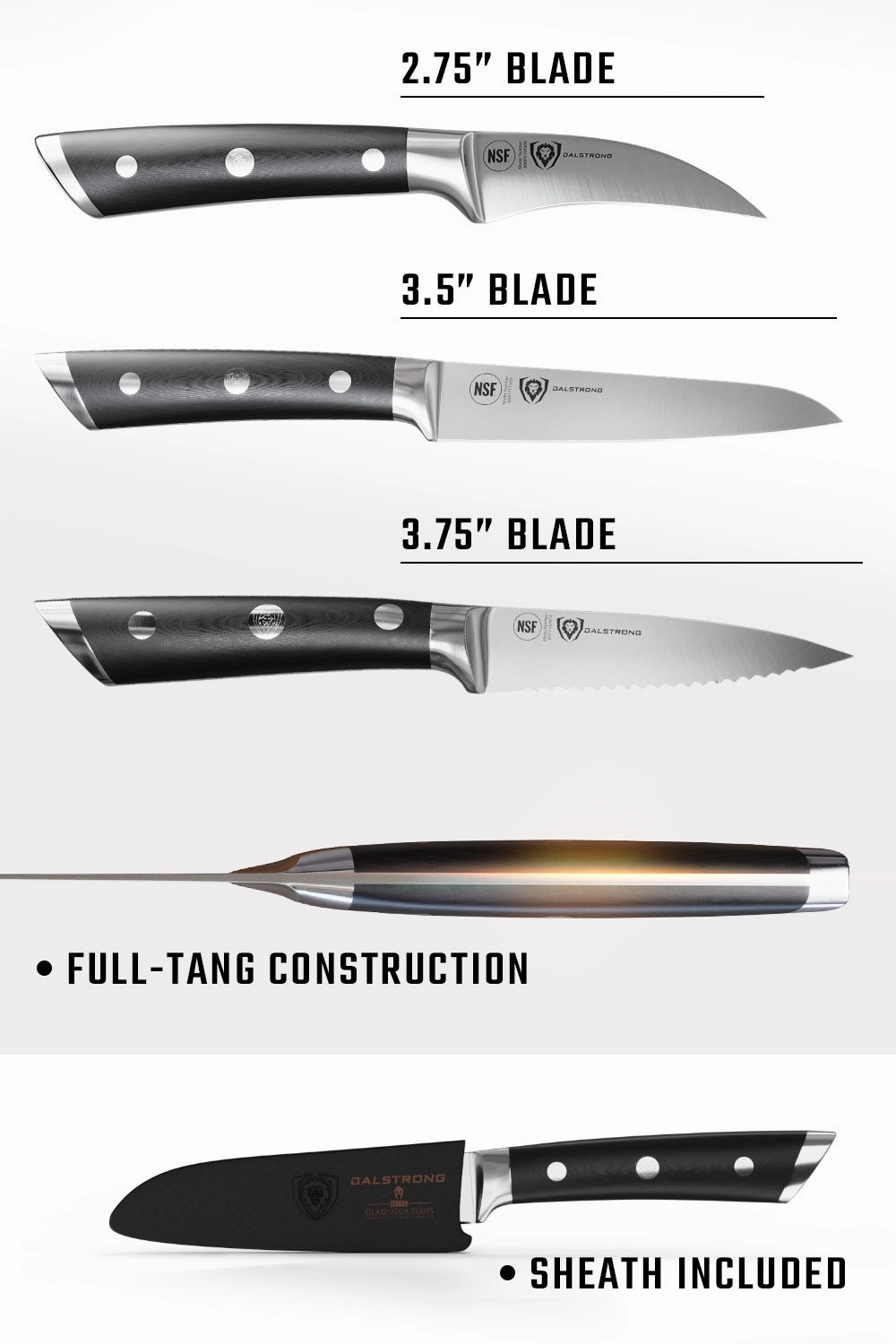 3-Piece Paring Knife Set | Gladiator Series | NSF Certified | Dalstrong 
