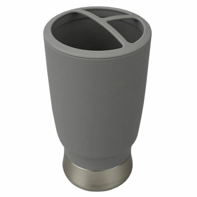 3 Section Rubberized Plastic Tooth Brush Holder, Grey toothbrush holder,bathroom cup,bathroom organizer