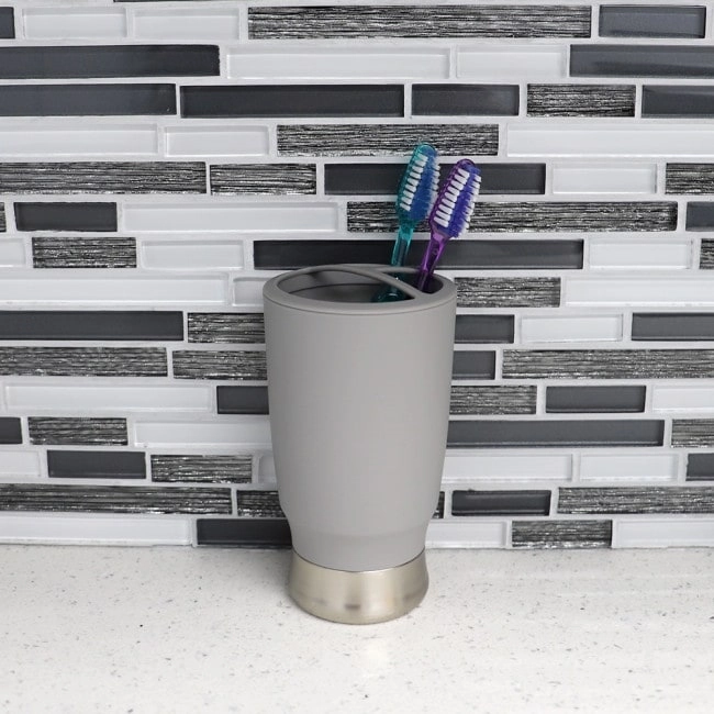 3 Section Rubberized Plastic Tooth Brush Holder, Grey