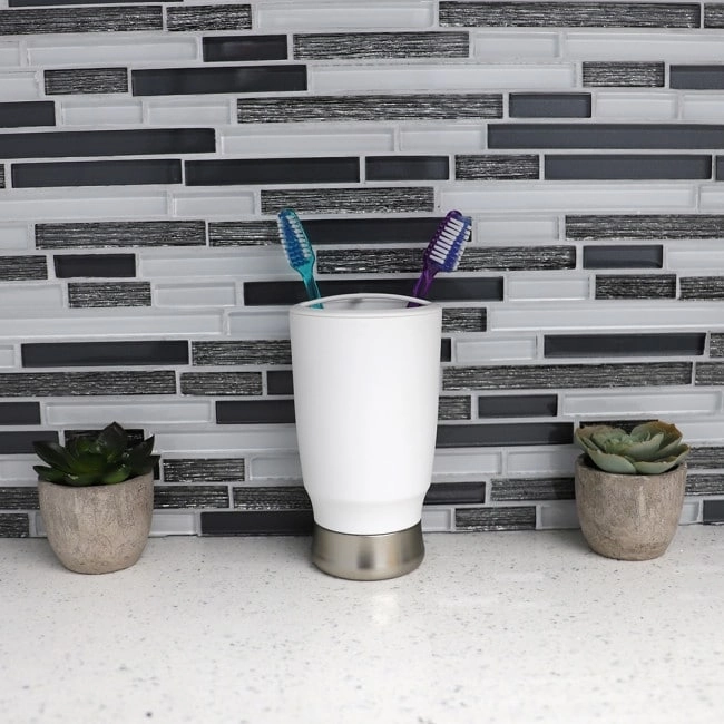 3 Section Rubberized Plastic Tooth Brush Holder, White