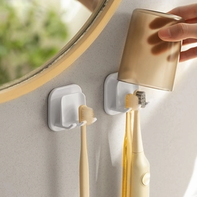 4 pcs Wall-Mounted Toothbrush Holder with Adhesive Cup Stand - White toothbrush holder,bathroom cup,bathroom organizer