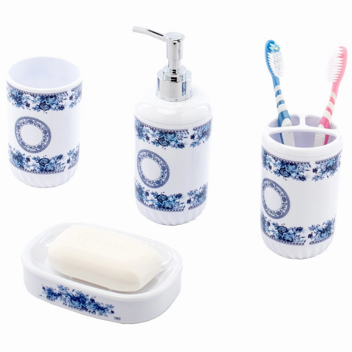 4 Piece Bathroom Accessory Set - Includes Soap Dispenser, Toothbrush Holder, Tumbler, and Soap Dish