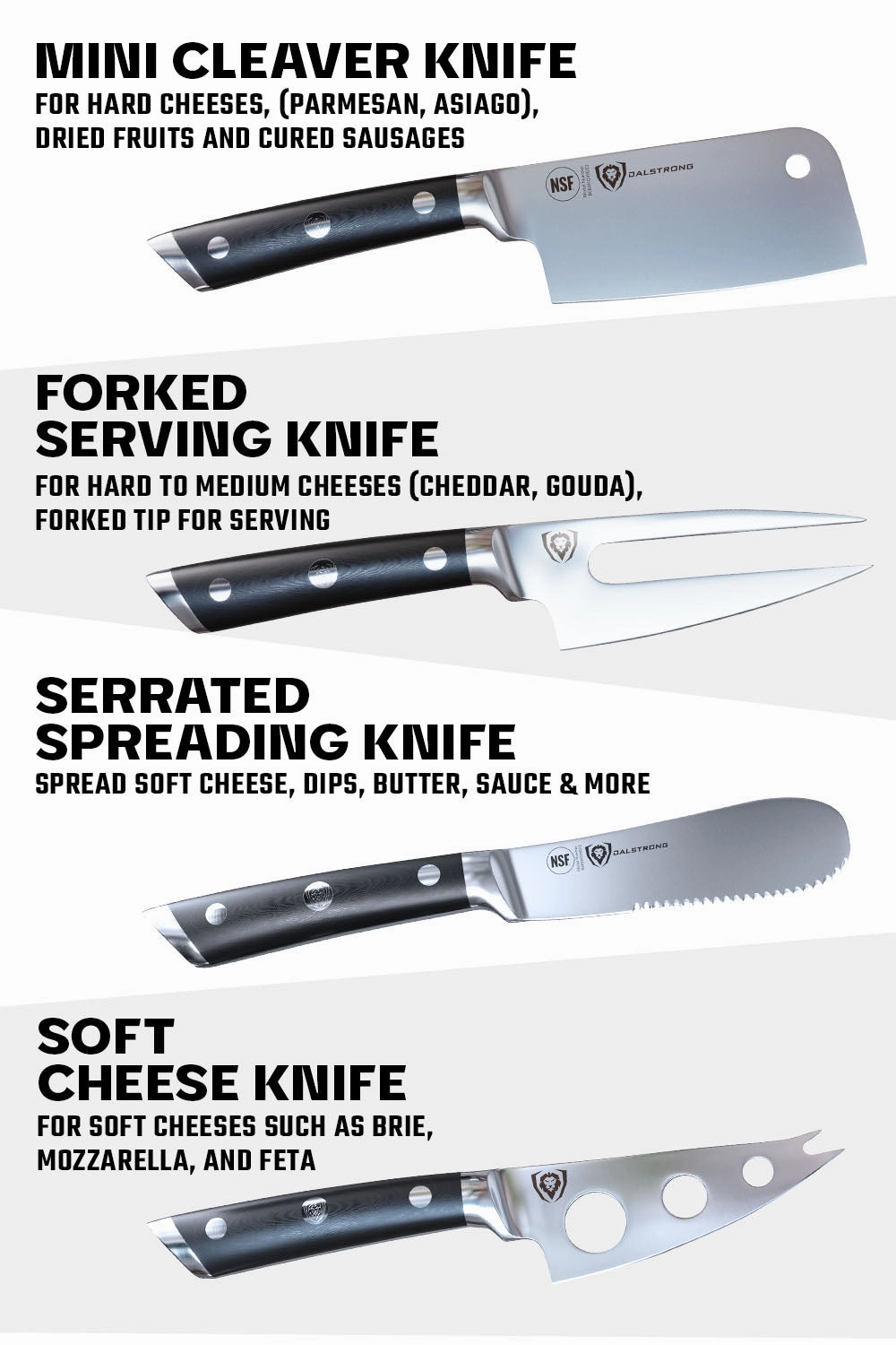 4-Piece Charcuterie & Cheese Knife Set | Gladiator Series | NSF Certified | Dalstrong 