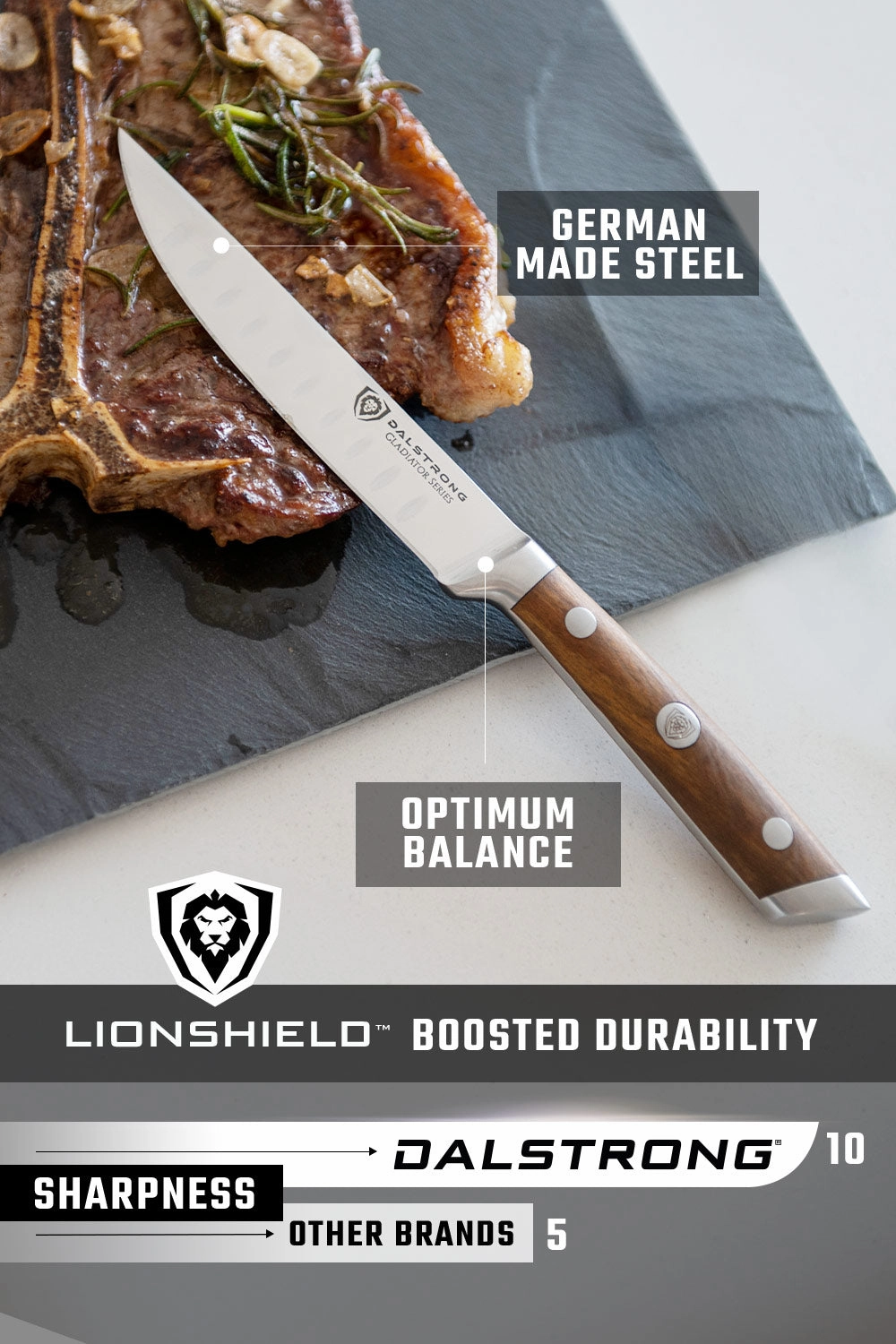 4-Piece Steak Knife Set 5" | Olive Wood Handle | Gladiator Series | Dalstrong 