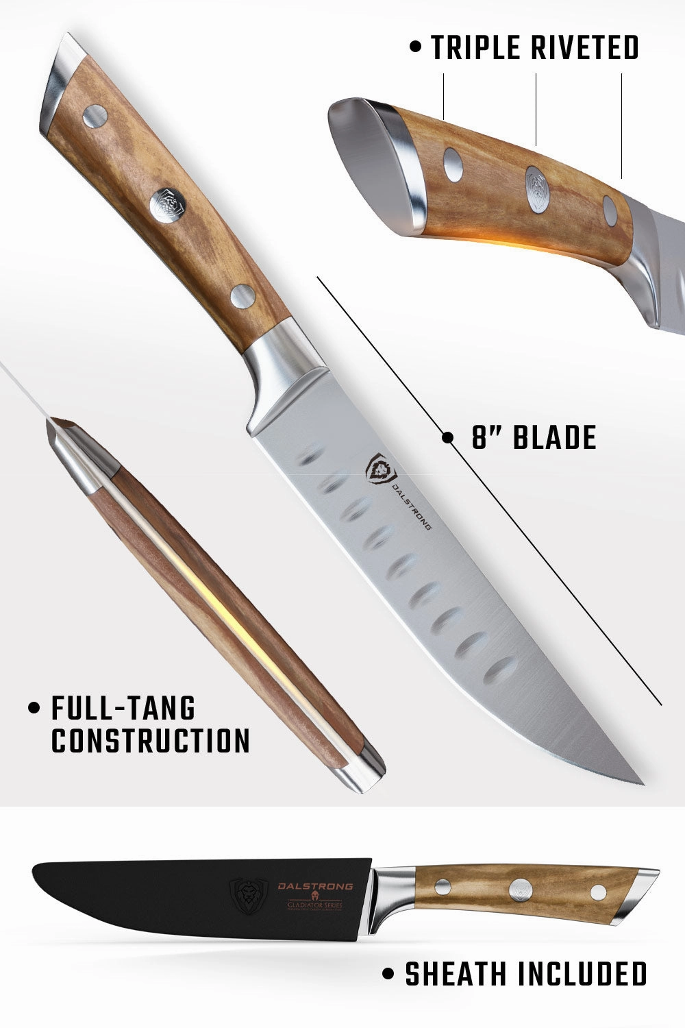 4-Piece Steak Knife Set 5" | Olive Wood Handle | Gladiator Series | Dalstrong 