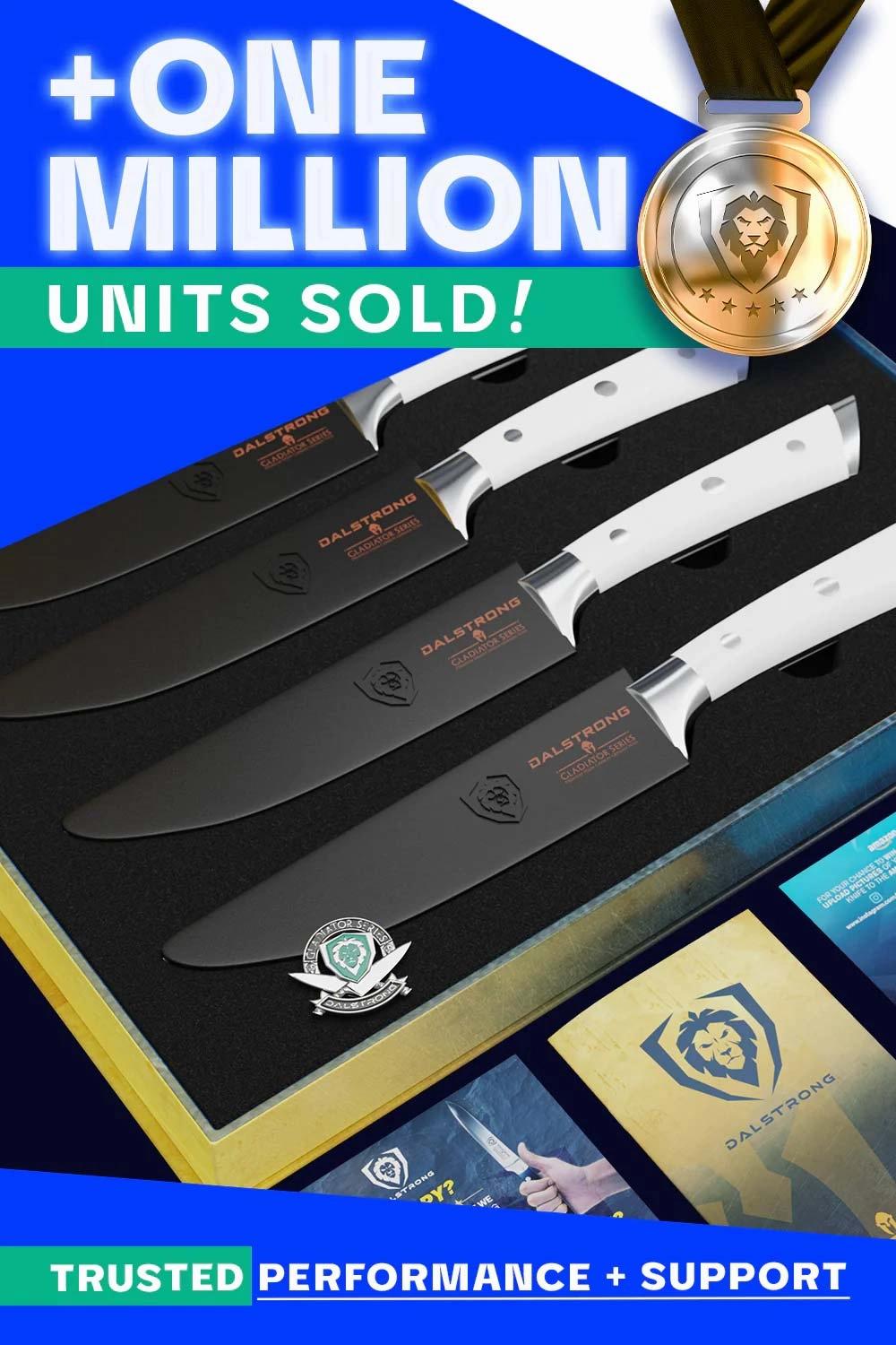 4-Piece Straight-Edge Steak Knife Set | Gladiator Series | NSF Certified | Dalstrong 