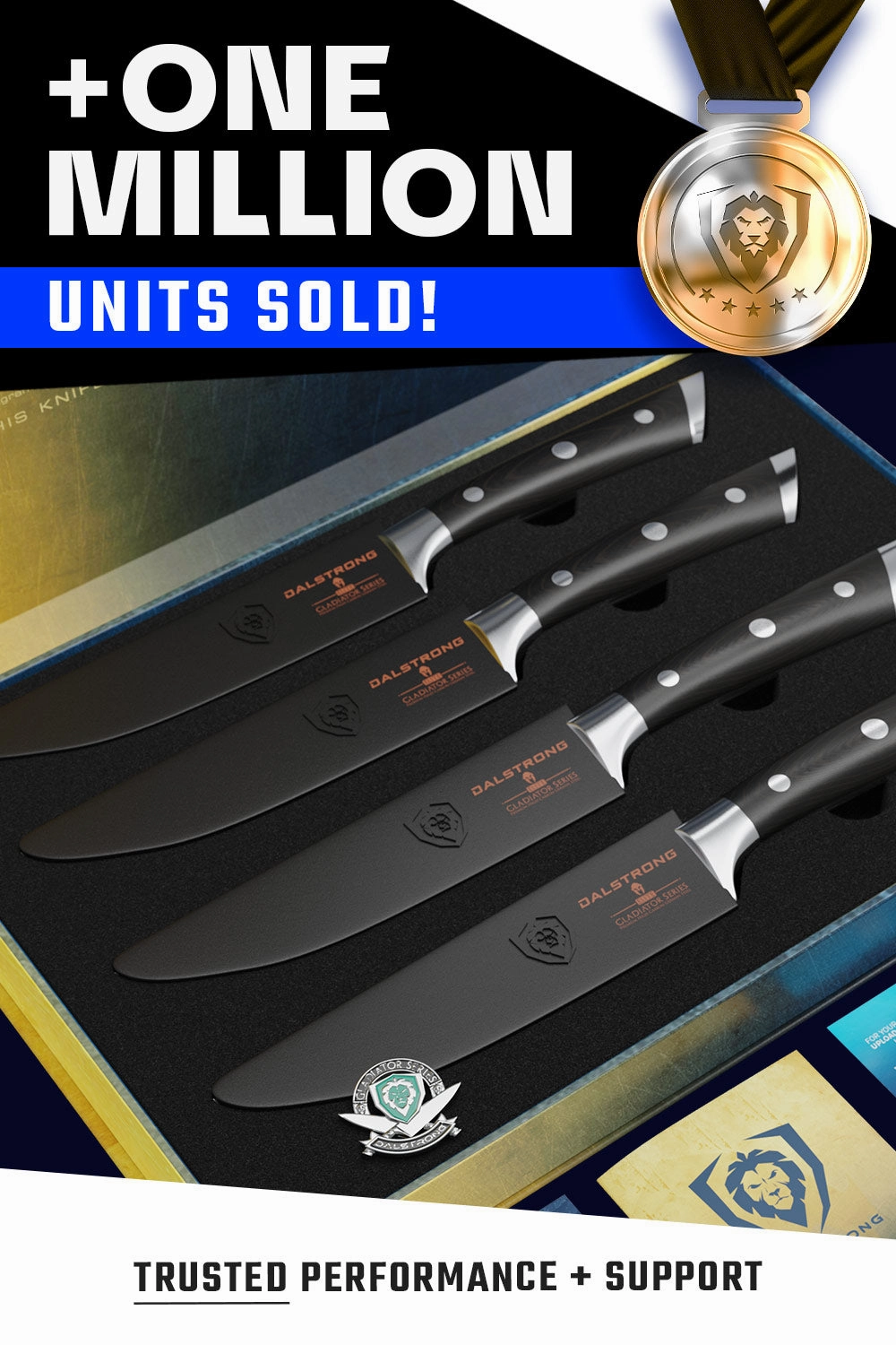 4-Piece Straight-Edge Steak Knife Set | Gladiator Series | NSF Certified | Dalstrong 