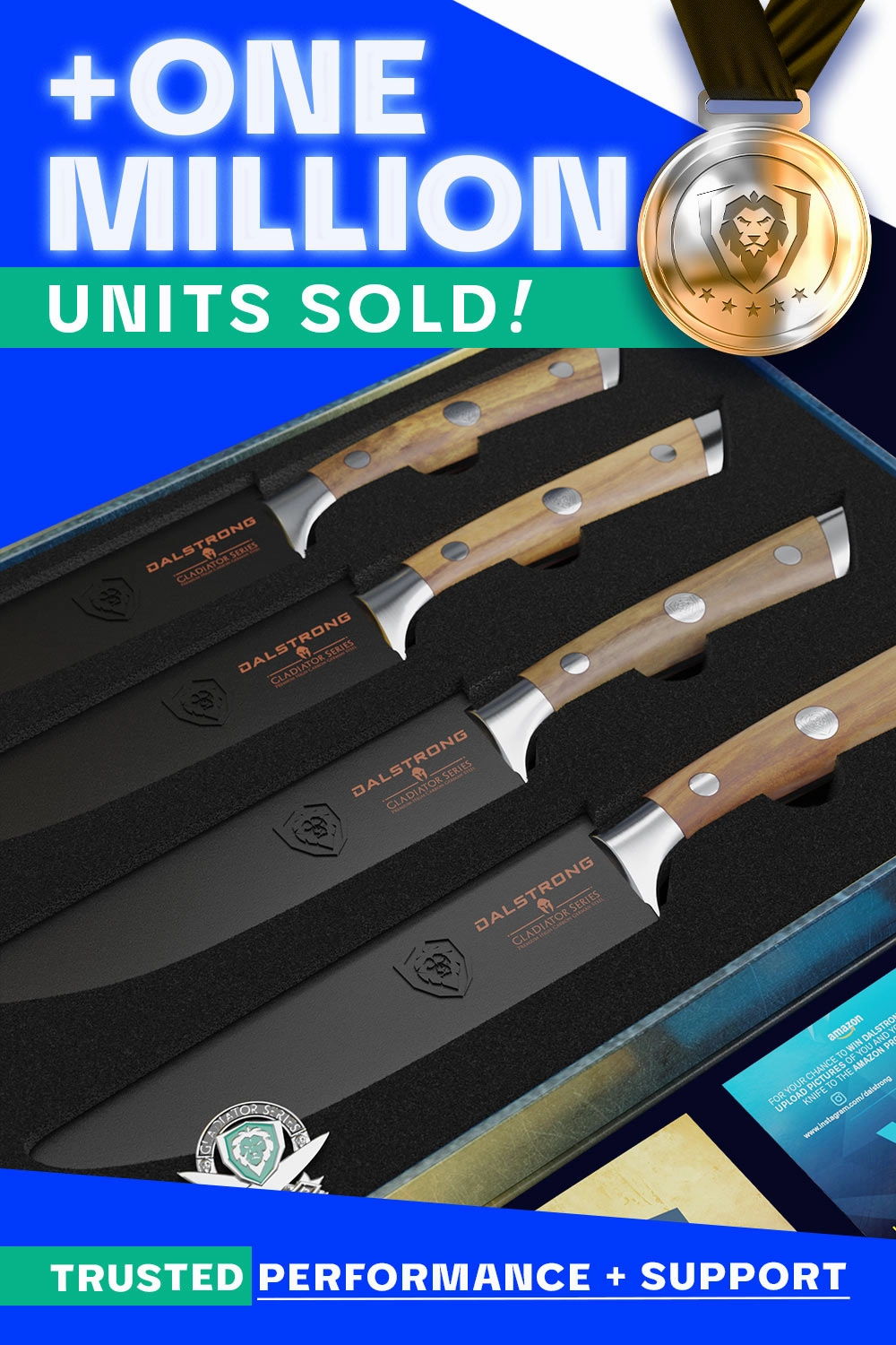 4-Piece Straight-Edge Steak Knife Set | Gladiator Series | NSF Certified | Dalstrong 