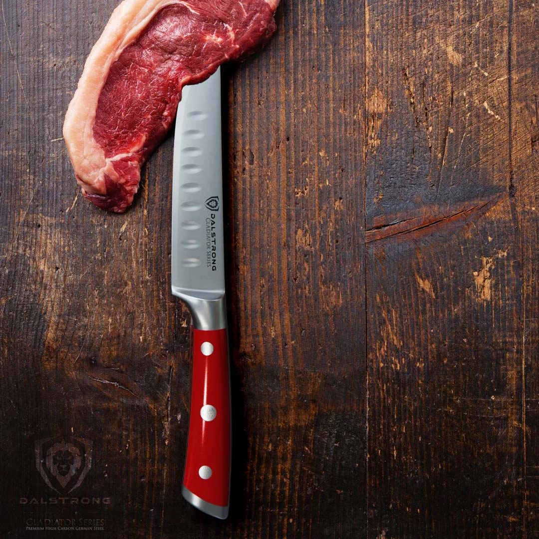 4-Piece Straight-Edge Steak Knife Set | Red ABS Handles | Gladiator Series | NSF Certified | Dalstrong 