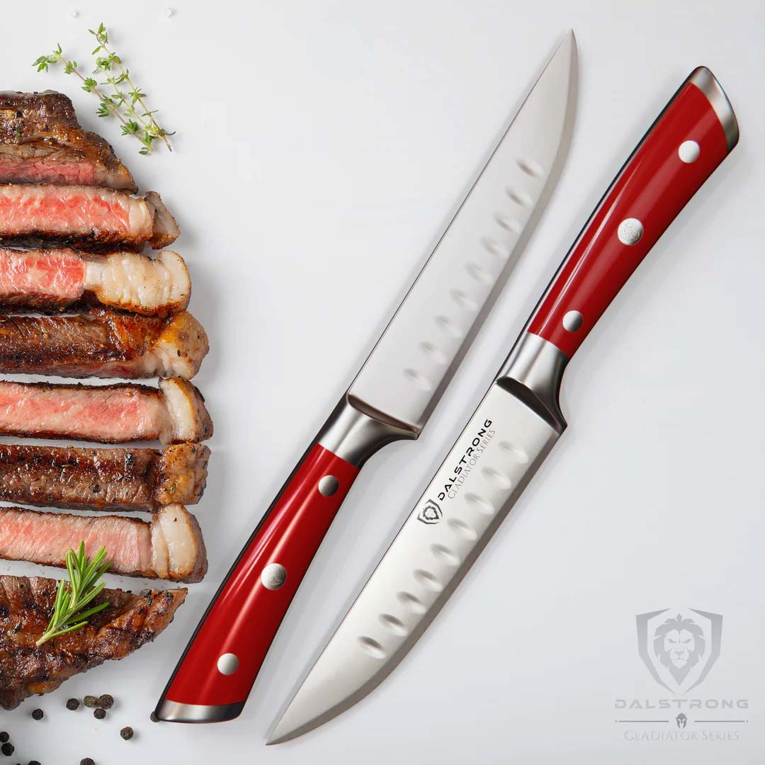 4-Piece Straight-Edge Steak Knife Set | Red ABS Handles | Gladiator Series | NSF Certified | Dalstrong 
