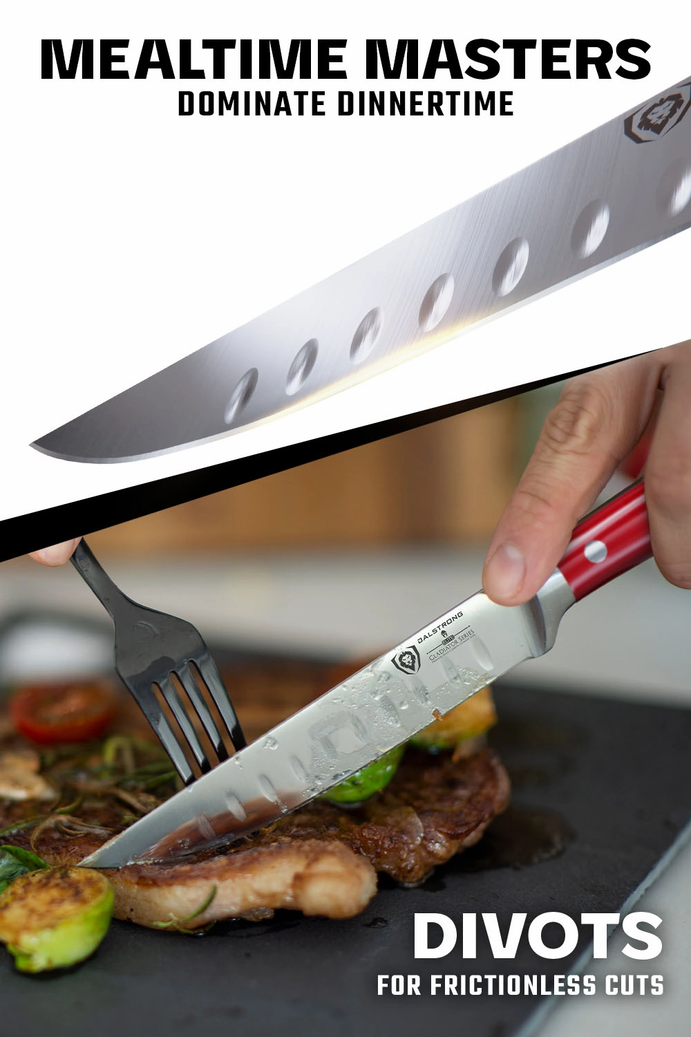 4-Piece Straight-Edge Steak Knife Set | Red ABS Handles | Gladiator Series | NSF Certified | Dalstrong 