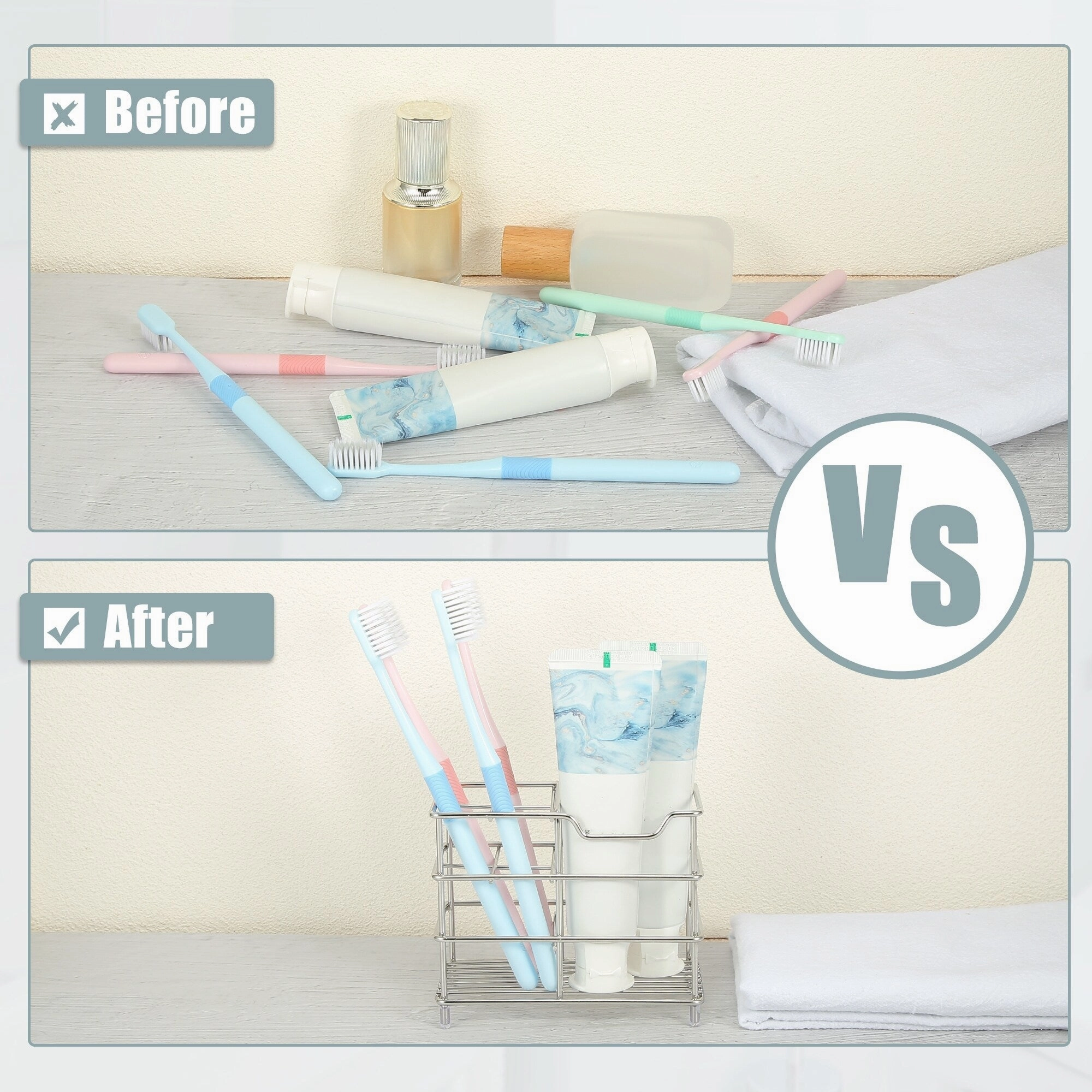 4 Slots 304 Stainless Steel Toothbrush Holder, Toothpaste Holder Stand, Bathroom Kitchen Accessories Organizer