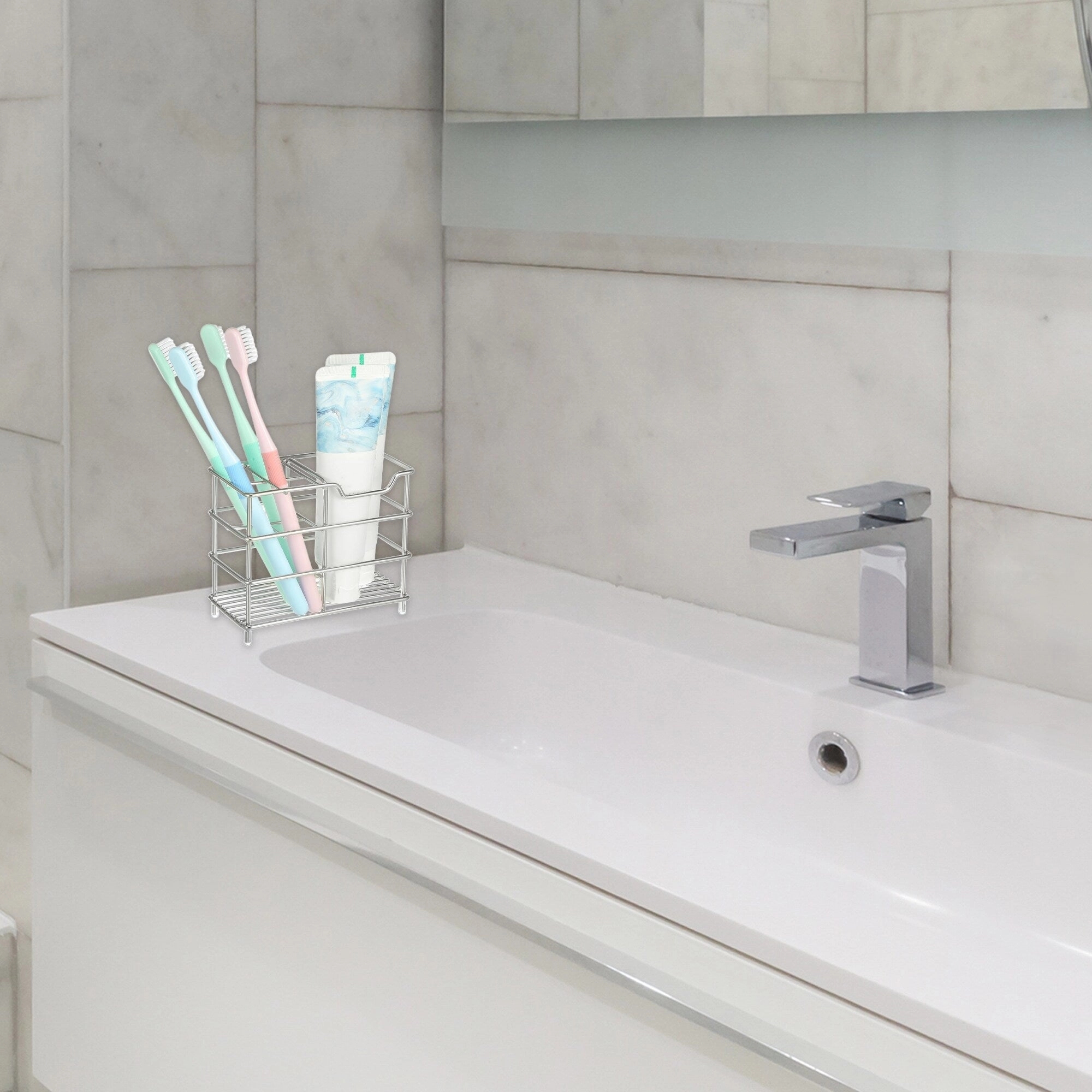 4 Slots 304 Stainless Steel Toothbrush Holder, Toothpaste Holder Stand, Bathroom Kitchen Accessories Organizer
