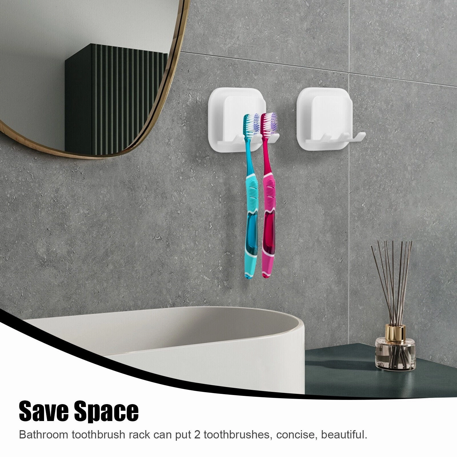 4Pcs Self-Adhesive Toothbrush Holder Set for Wall Mount - white
