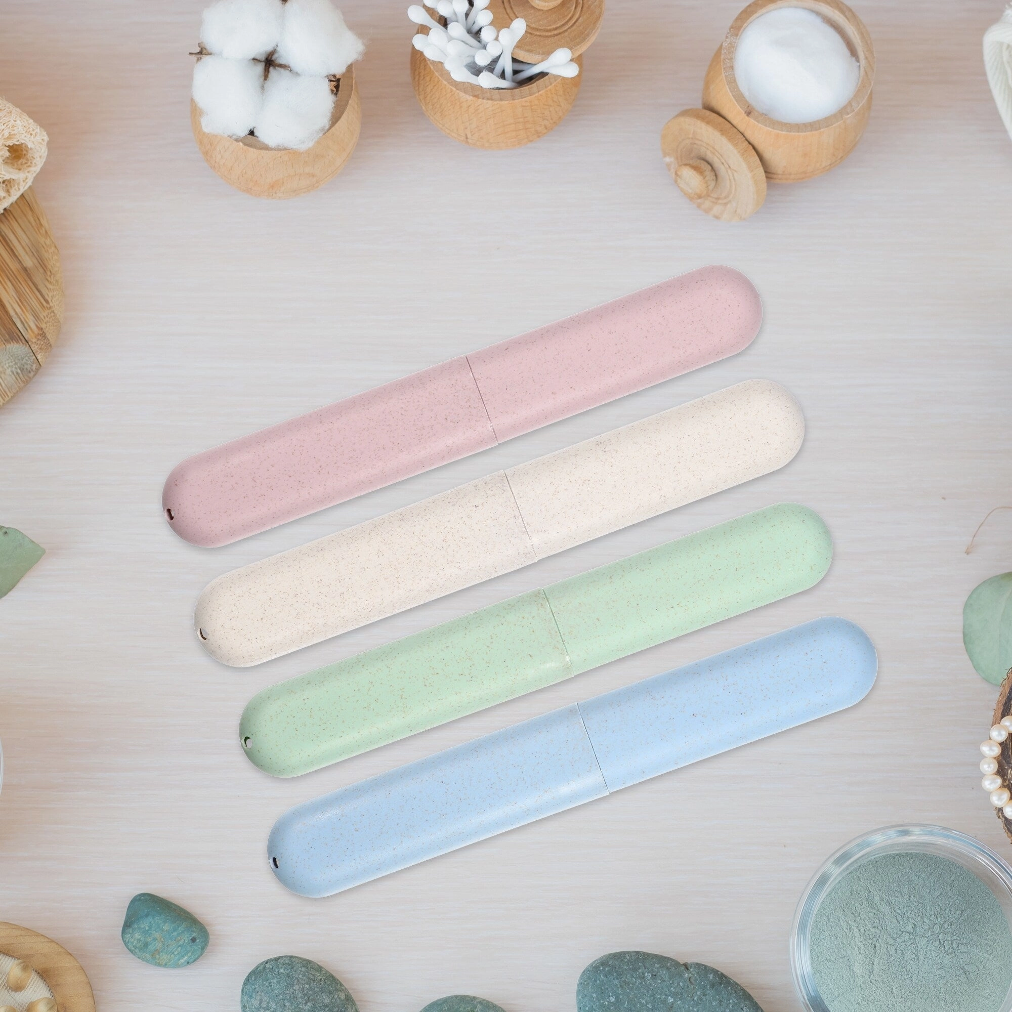 4pcs Toothbrush Holders Case Green Blue Beige Pink 8.07"x1.22"x0.83" - Green Blue Beige Pink