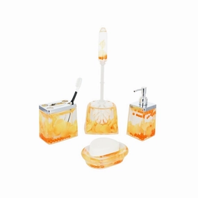 5-Piece Bathroom Set, Yellow Petals And Orange Pearls, Includes Toothbrush Holder toothbrush holder,bathroom cup,bathroom organizer