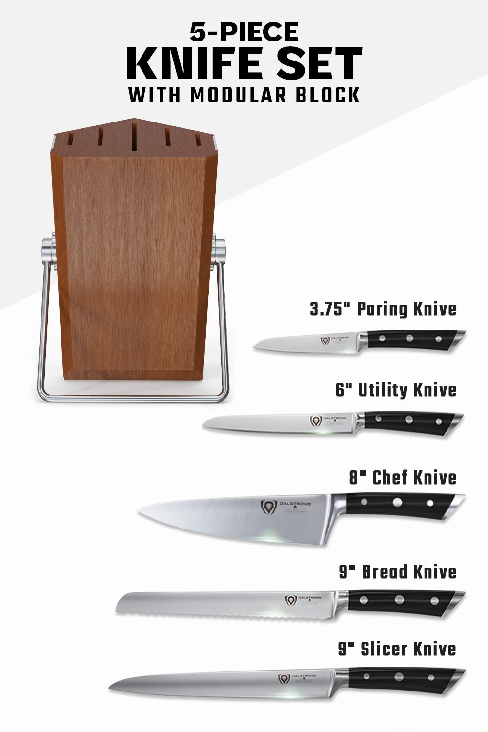 5-Piece Knife Set with Modular Block | Gladiator Series | Knives NSF Certified | Dalstrong 
