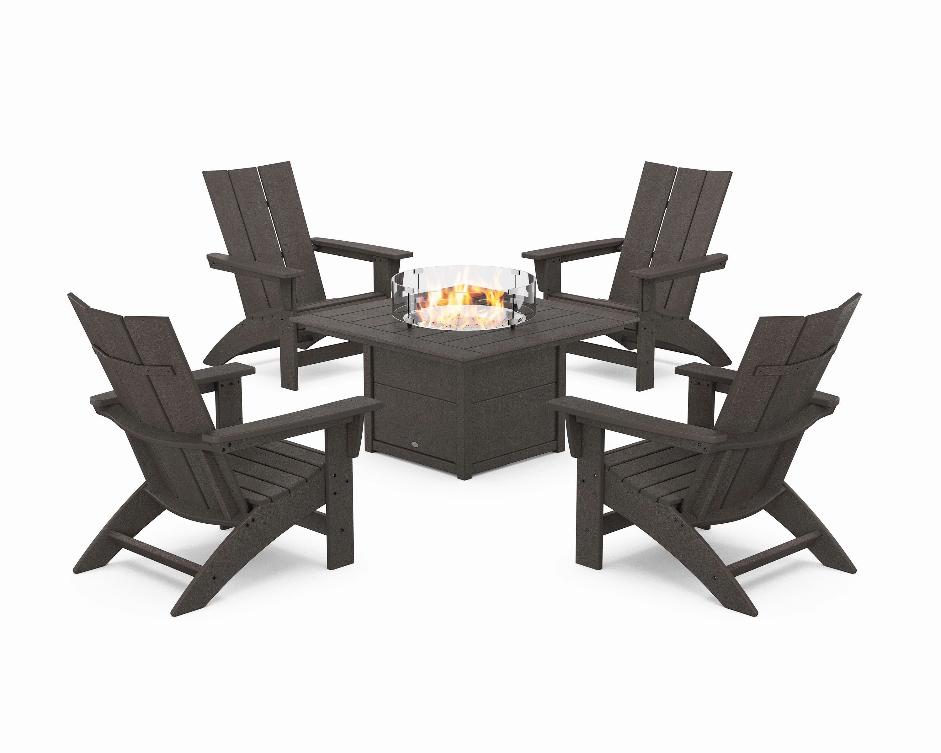 5-Piece Modern Grand Adirondack Conversation Set with Fire Pit Table